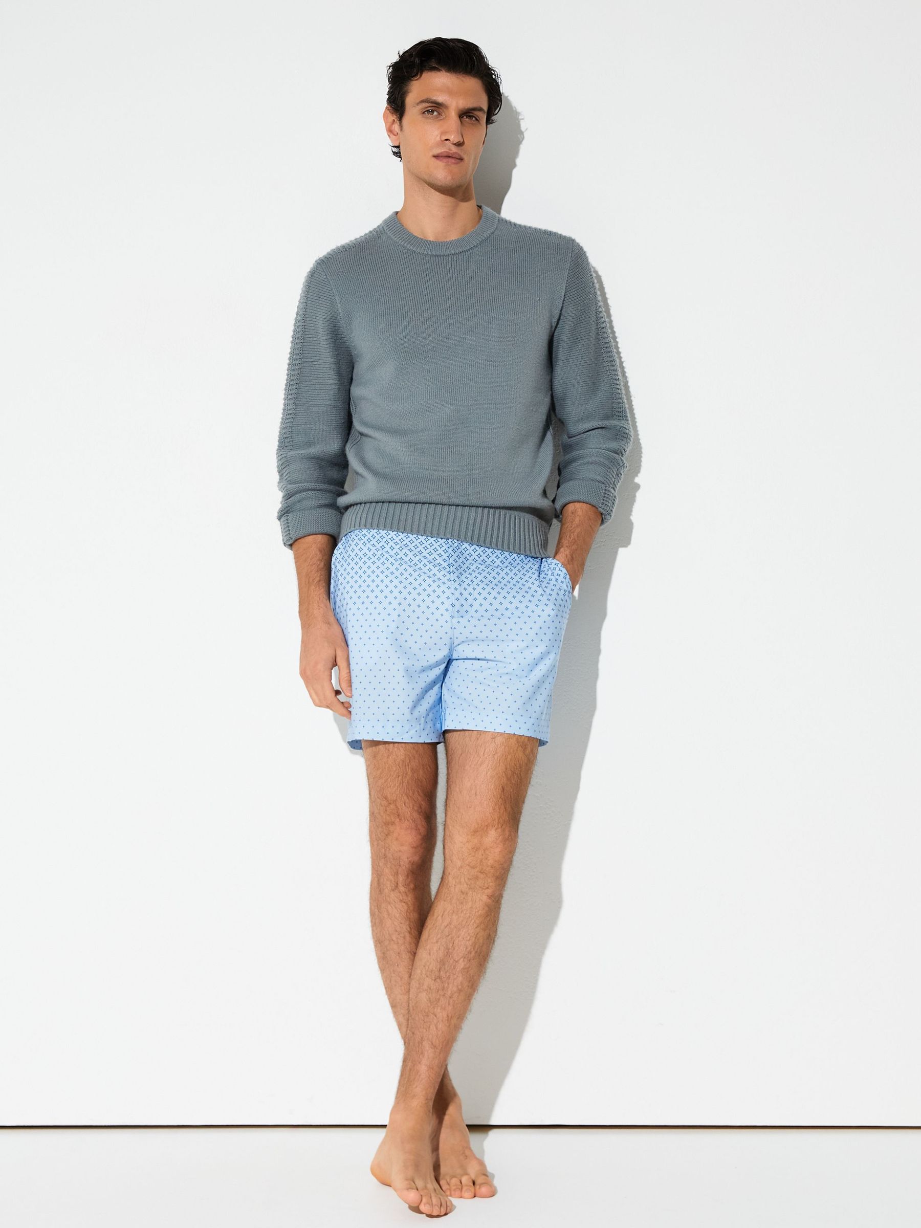 Ombré Geometric-Print Swim Shorts in Soft Blue - Image 1 of 6