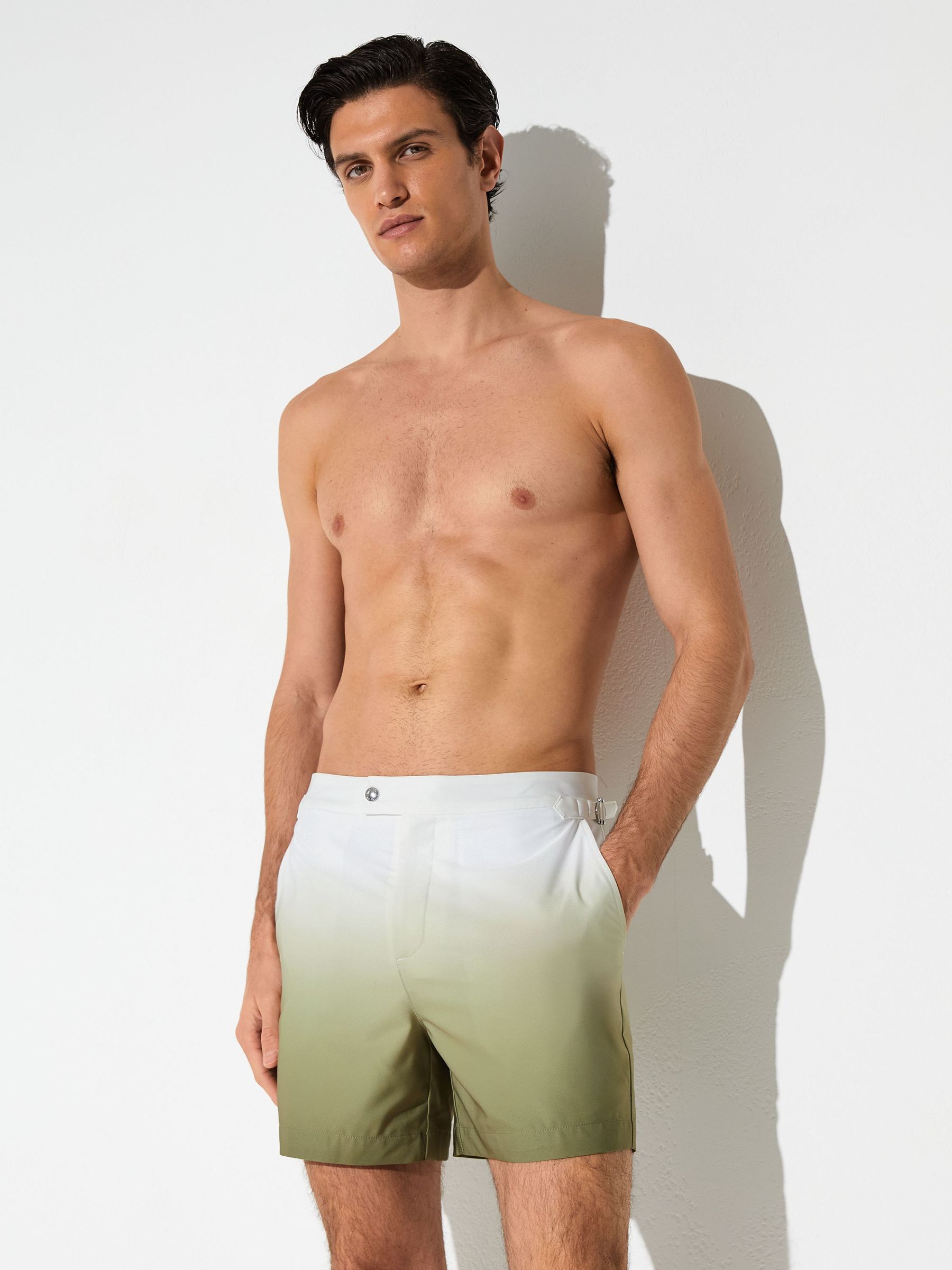 Ombre-Print Side-Adjuster Swim Shorts in Soft Sage Green - image 2