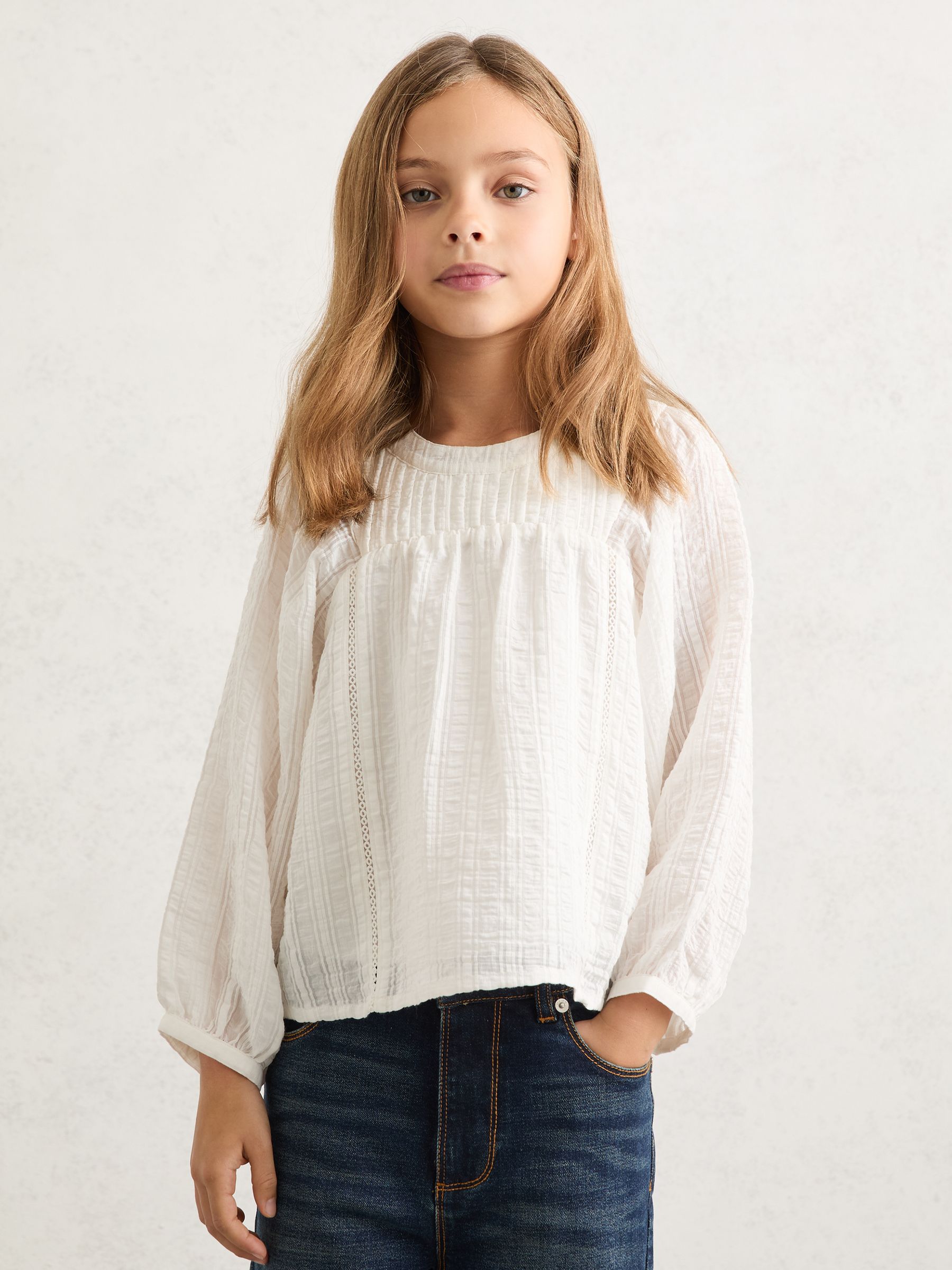 13-14 yrs Cheesecloth Textured Blouse in White - Image 2 of 5