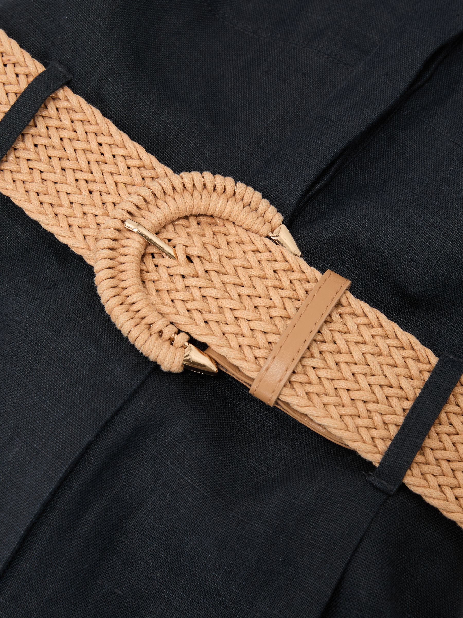 Linen Sleeveless Belted Playsuit in Navy Blue - image 3