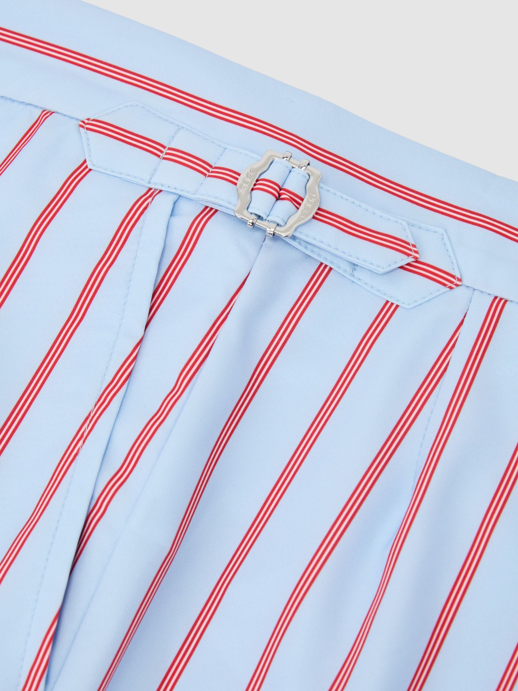 Pinstripe Side-Adjuster Swim Shorts in Soft Blue - image 4