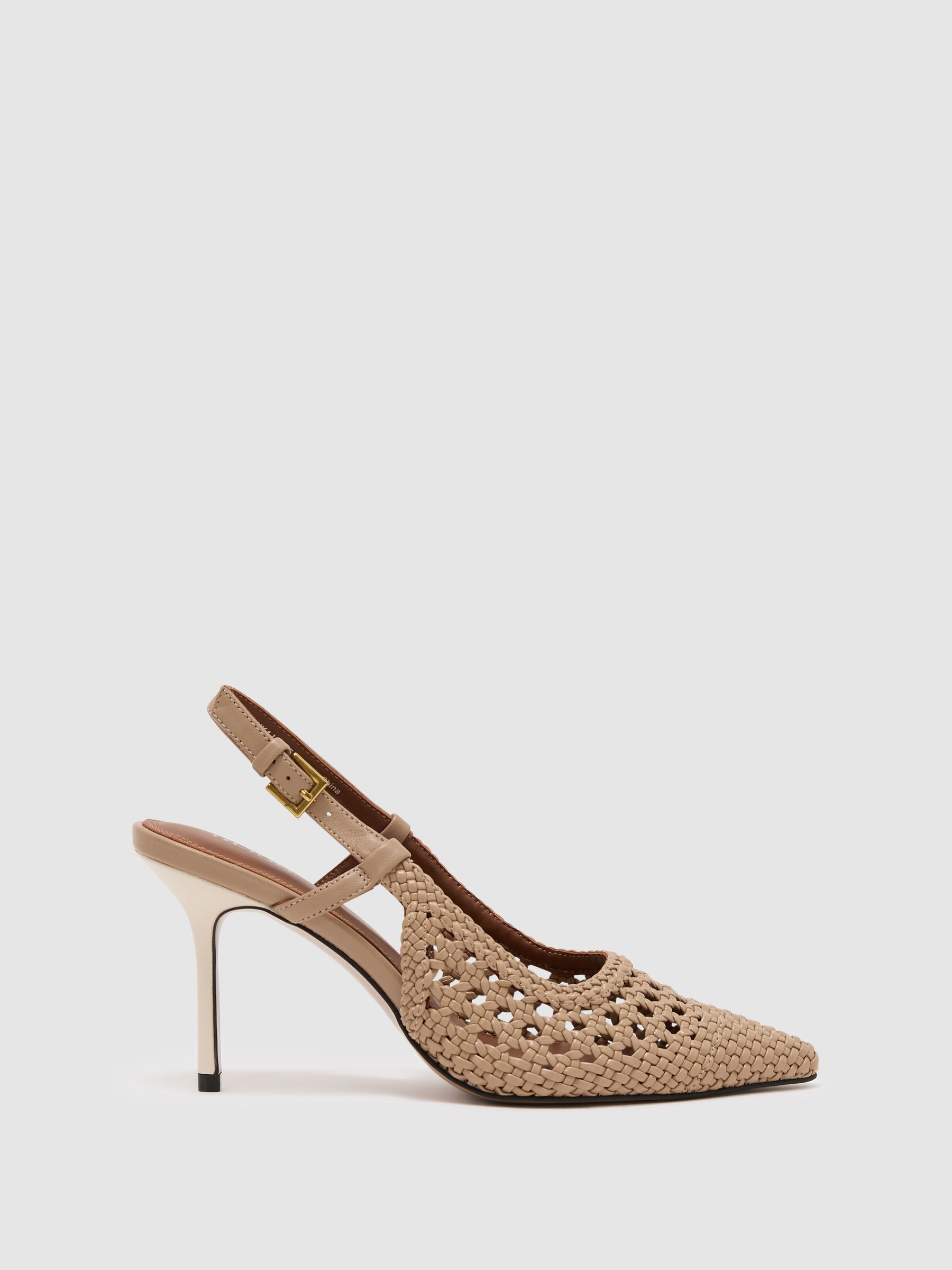 Woven Leather Court Shoes in Taupe - Image 2 of 6