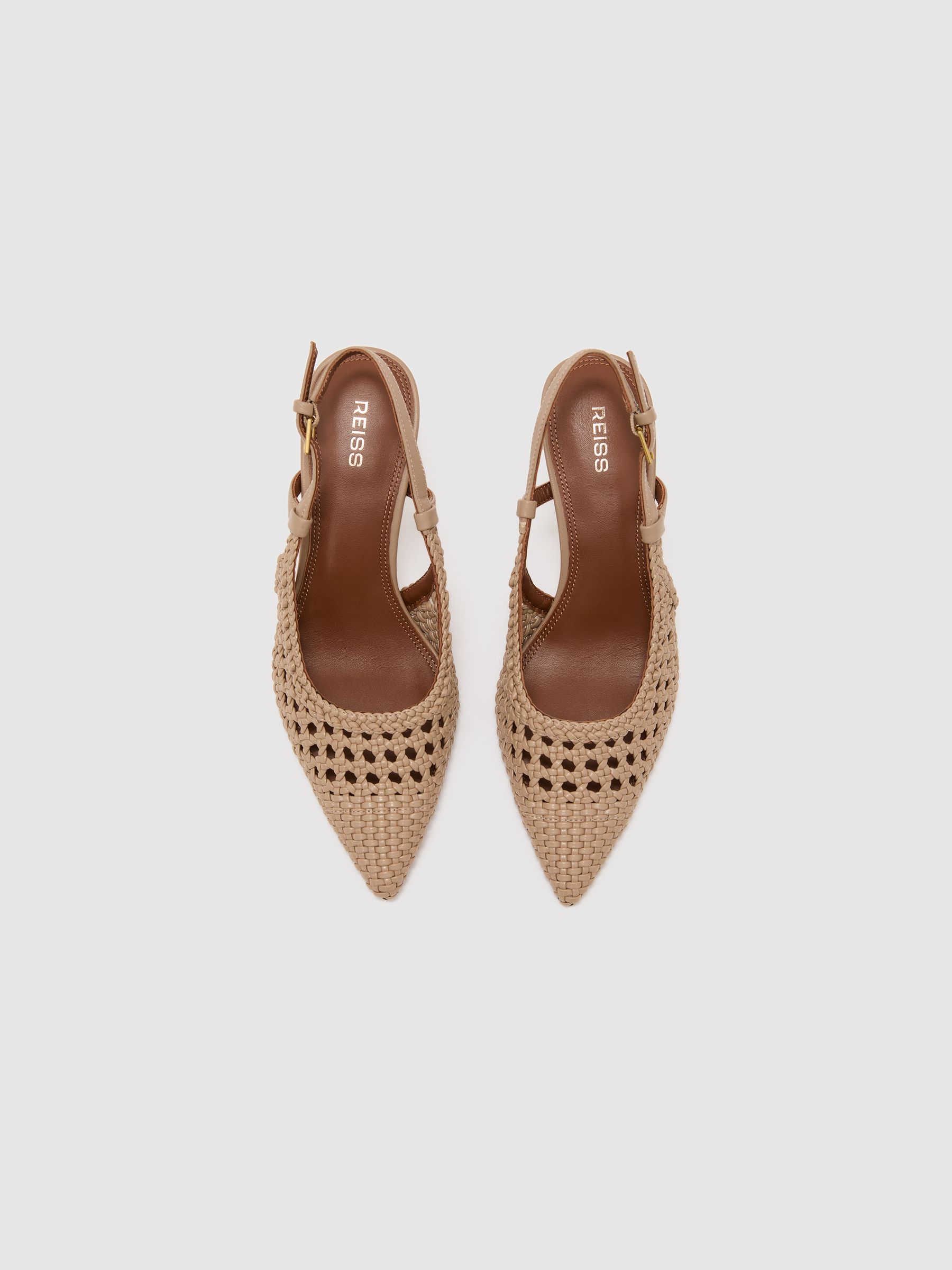 Woven Leather Court Shoes in Taupe - Image 3 of 6