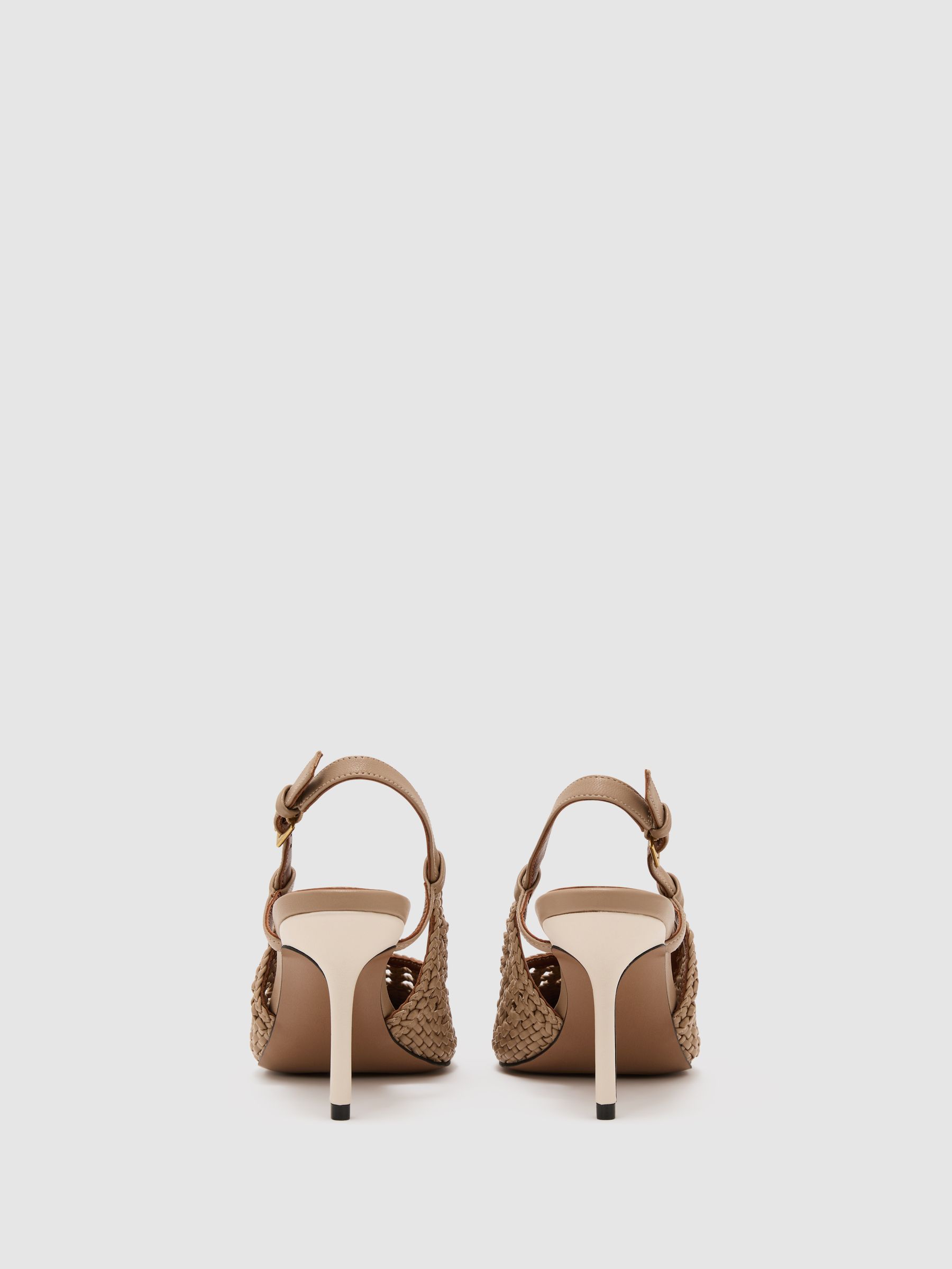 Woven Leather Court Shoes in Taupe - Image 4 of 6