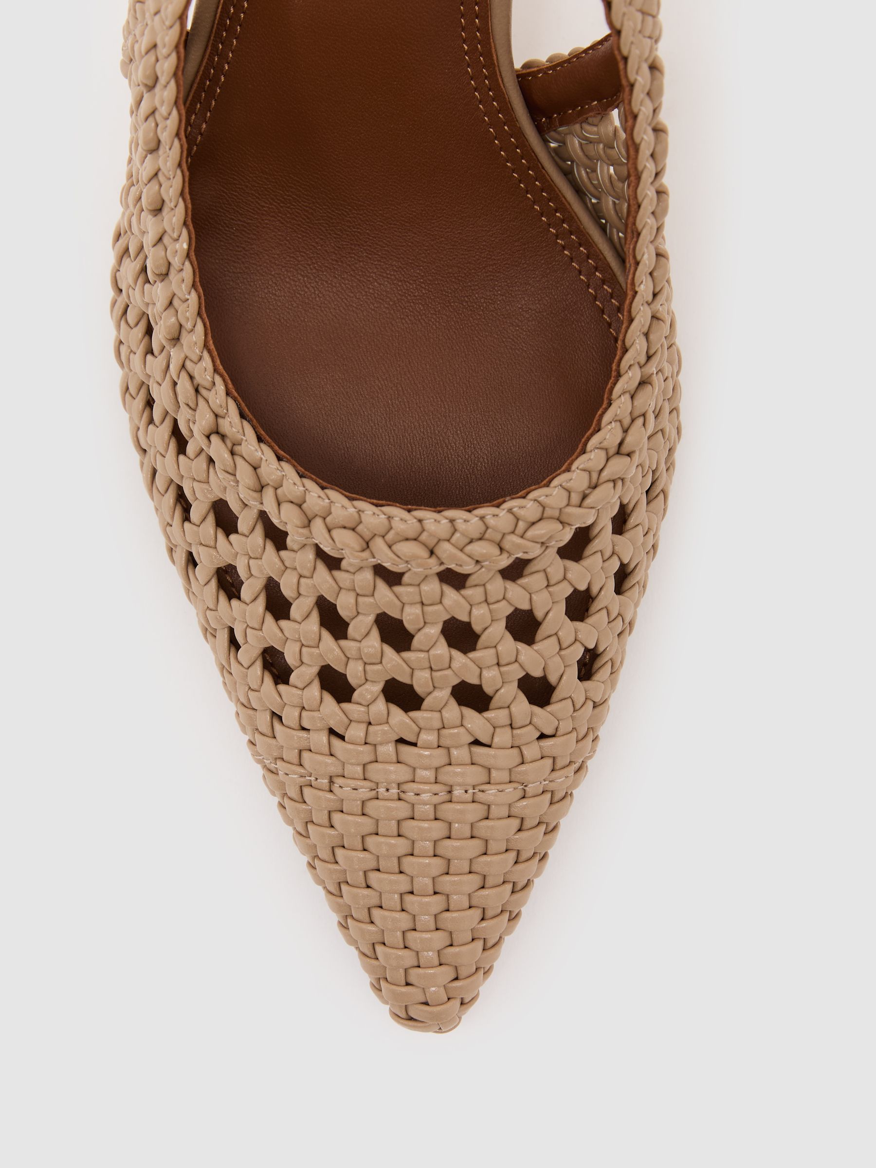 Woven Leather Court Shoes in Taupe - Image 5 of 6