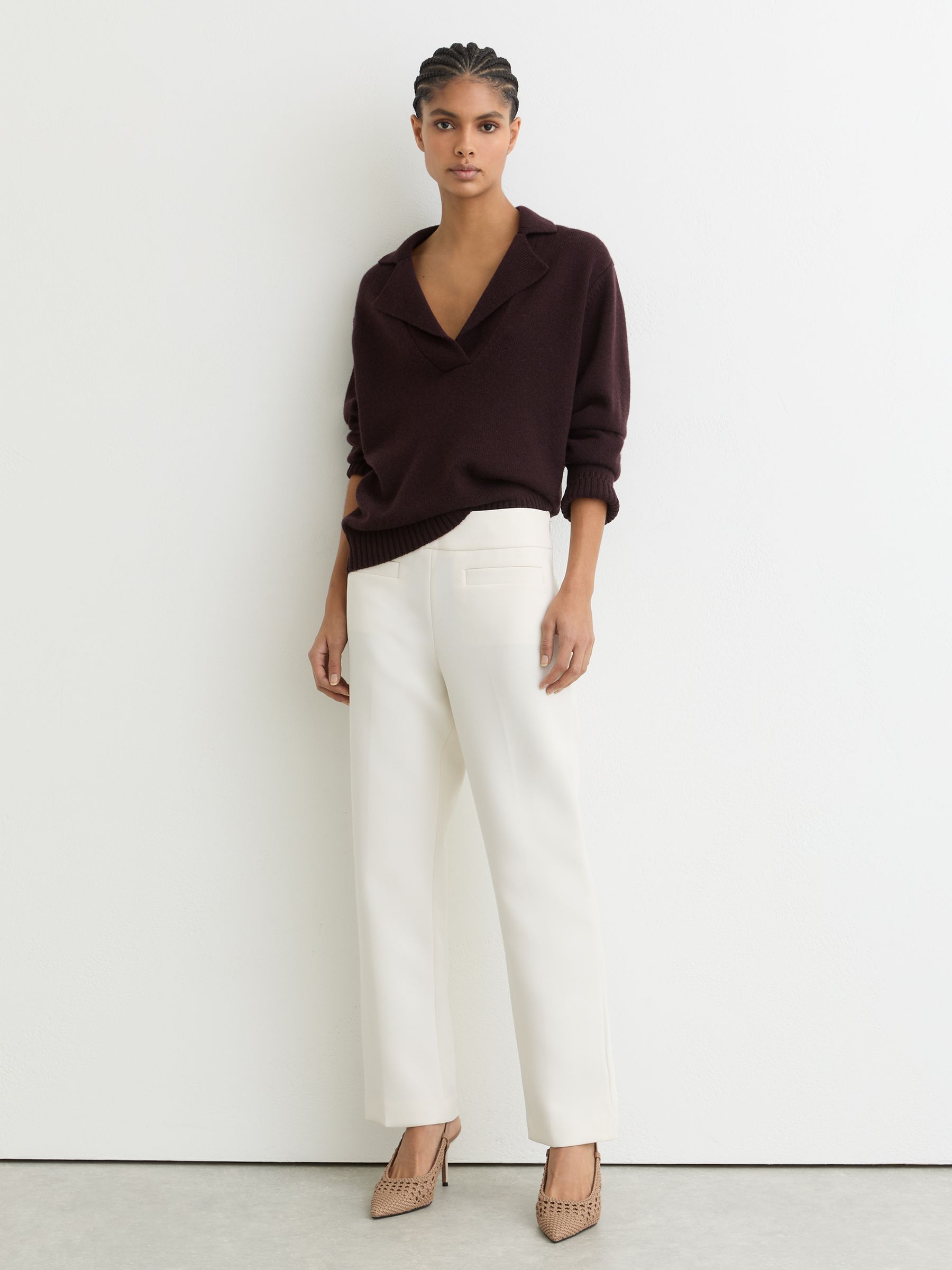 Woven Leather Court Shoes in Taupe - Image 6 of 6