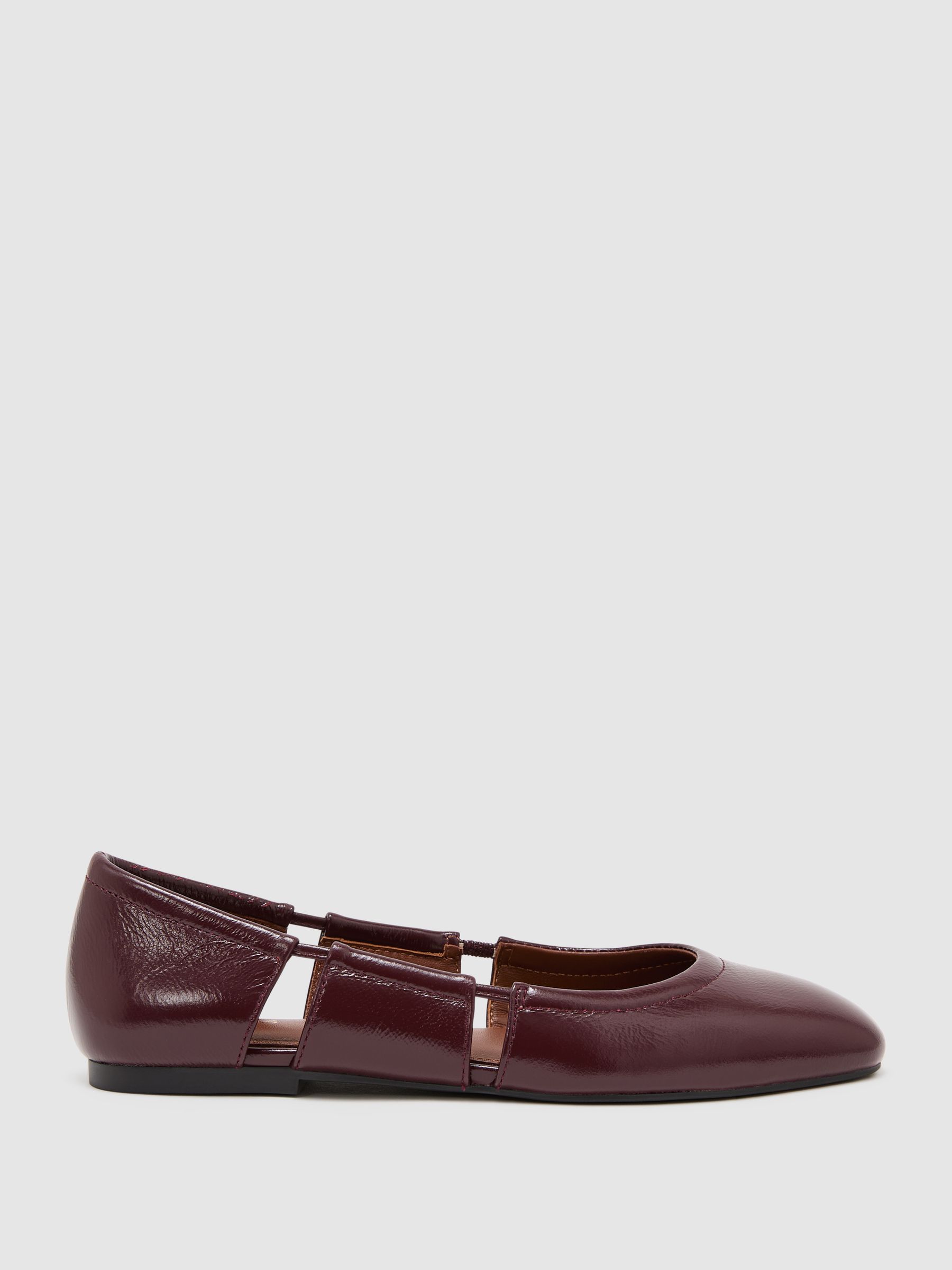 Leather Cut-Out Ballet Flats in Burgundy