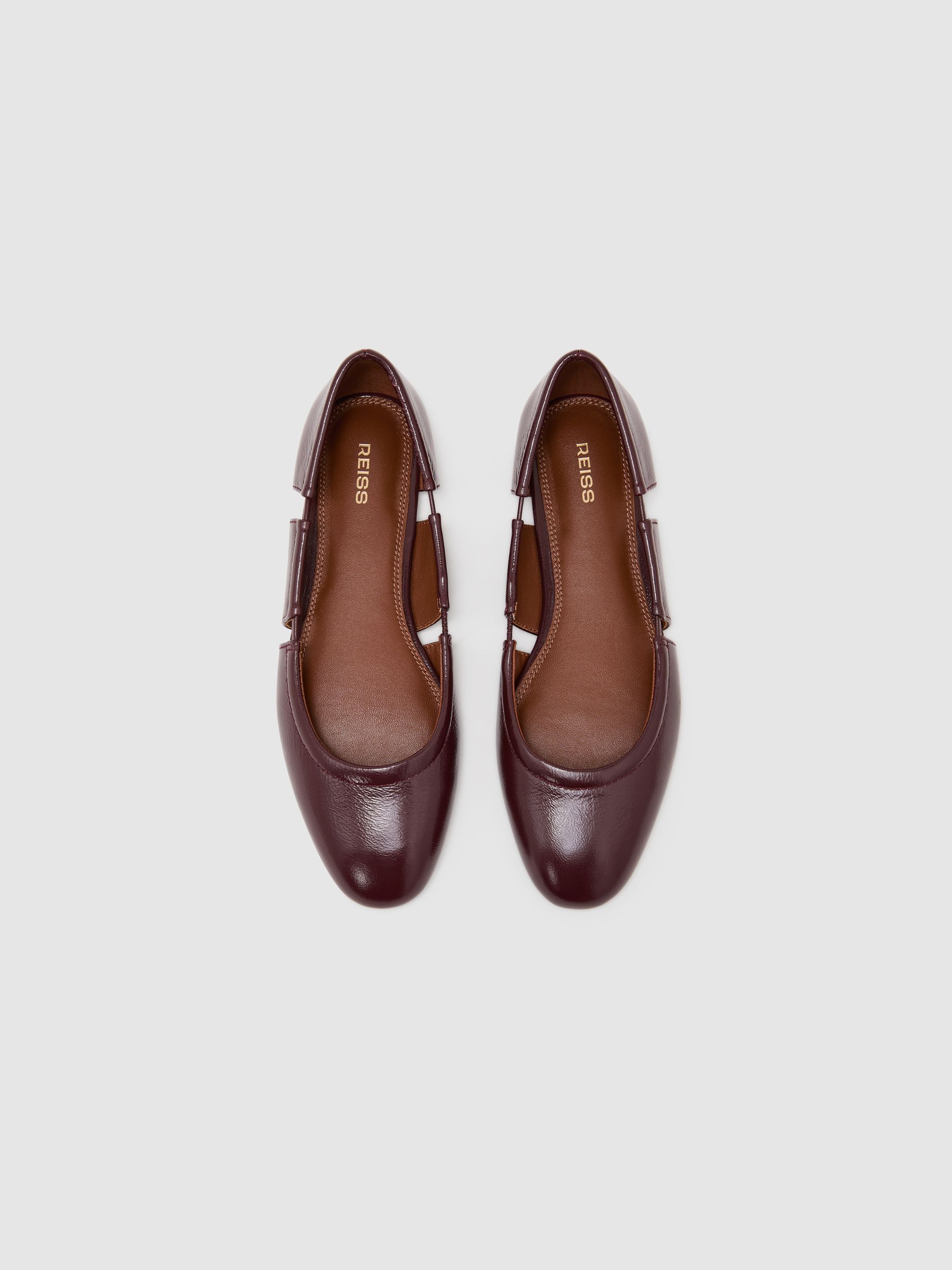 Leather Cut-Out Ballet Flats in Burgundy - Image 3 of 6