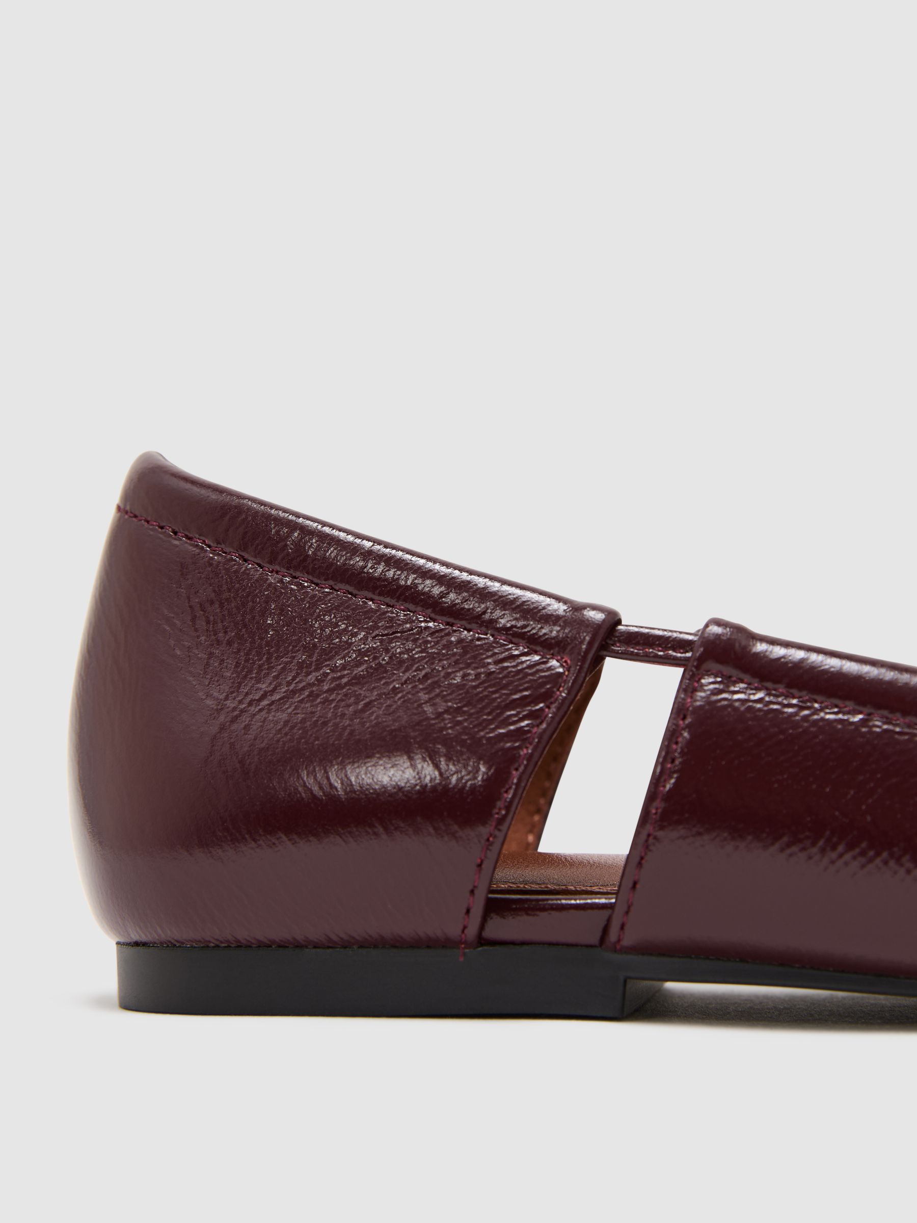 Leather Cut-Out Ballet Flats in Burgundy - image 3