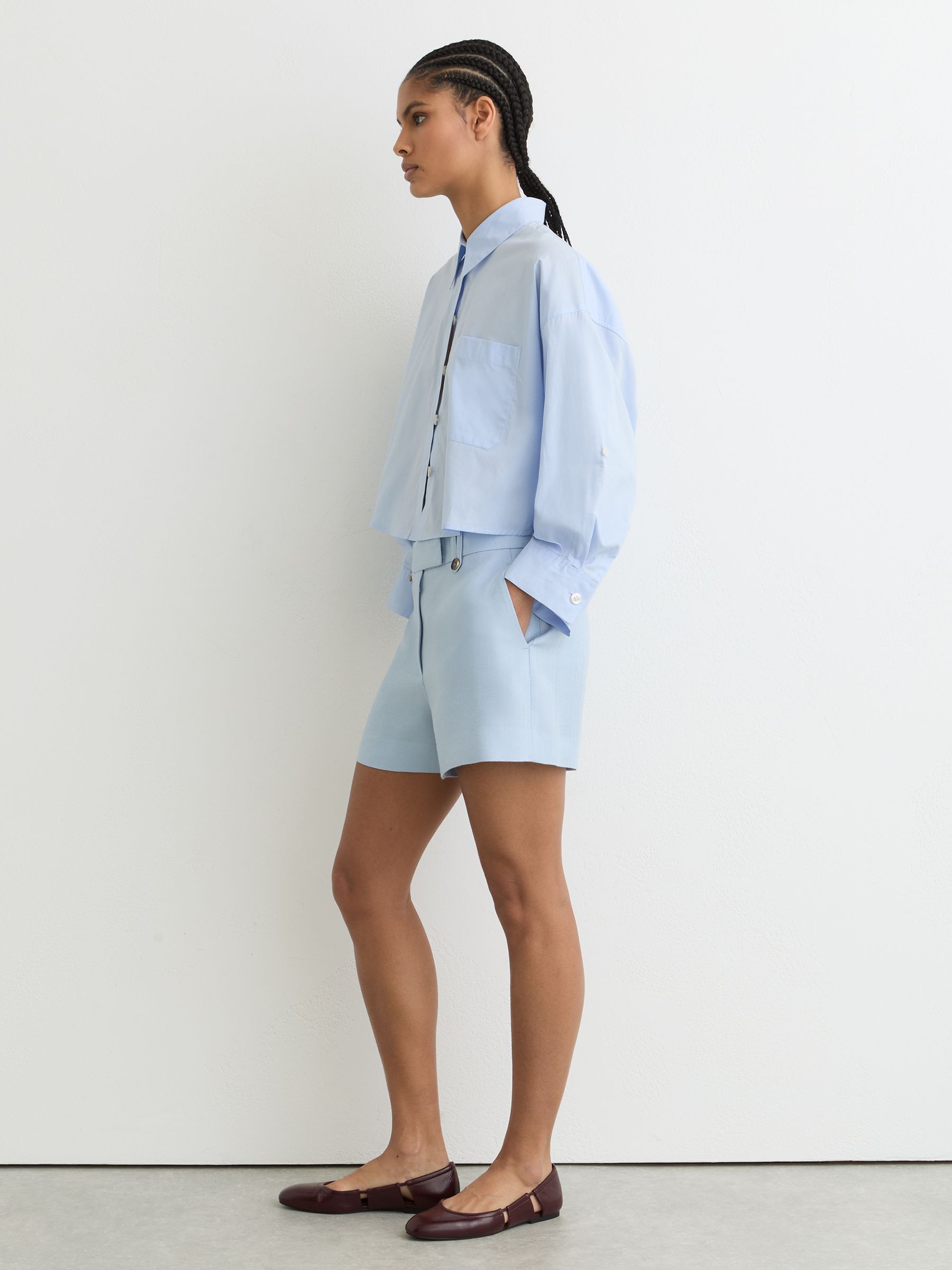 Leather Cut-Out Ballet Flats in Burgundy - Image 6 of 6