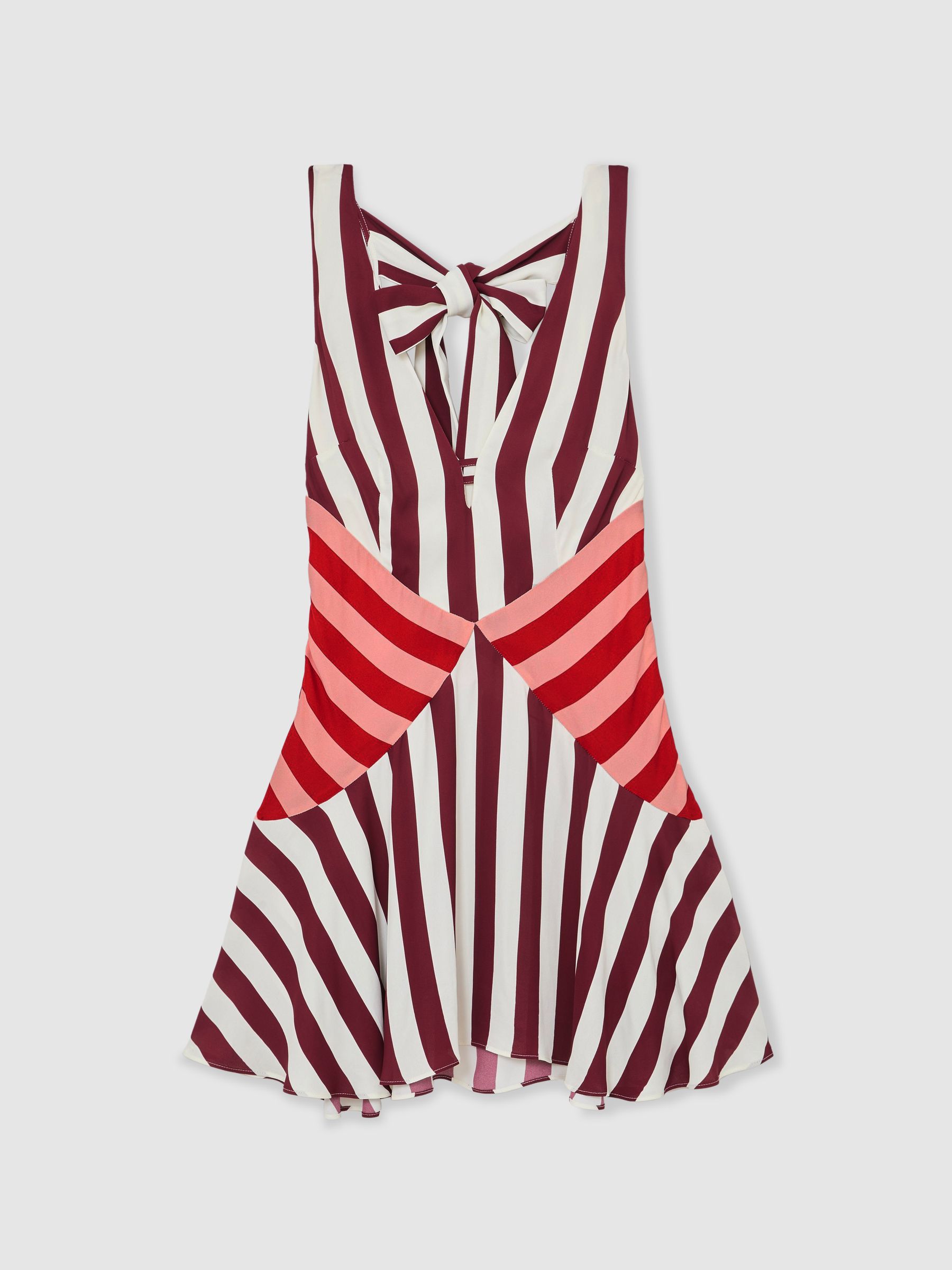 Stripe-Print Sleeveless Mini Dress in Burgundy/Off White - Image 2 of 6