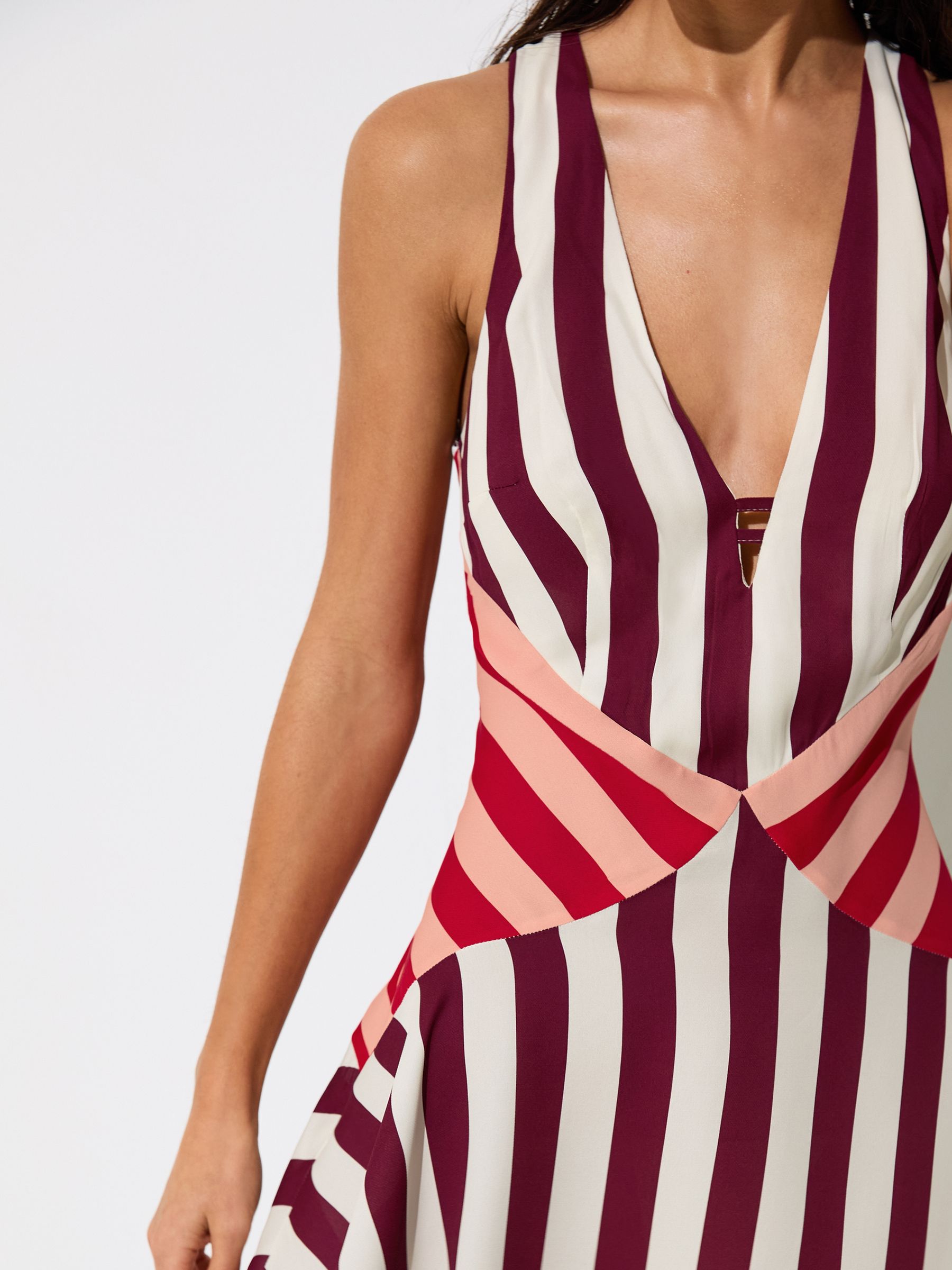 Stripe-Print Sleeveless Mini Dress in Burgundy/Off White - Image 4 of 6