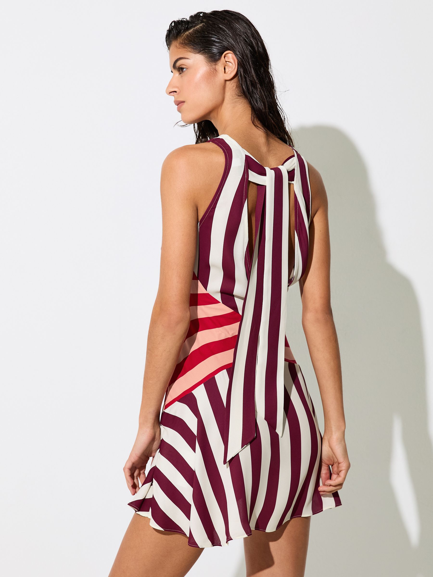 Stripe-Print Sleeveless Mini Dress in Burgundy/Off White - image 5