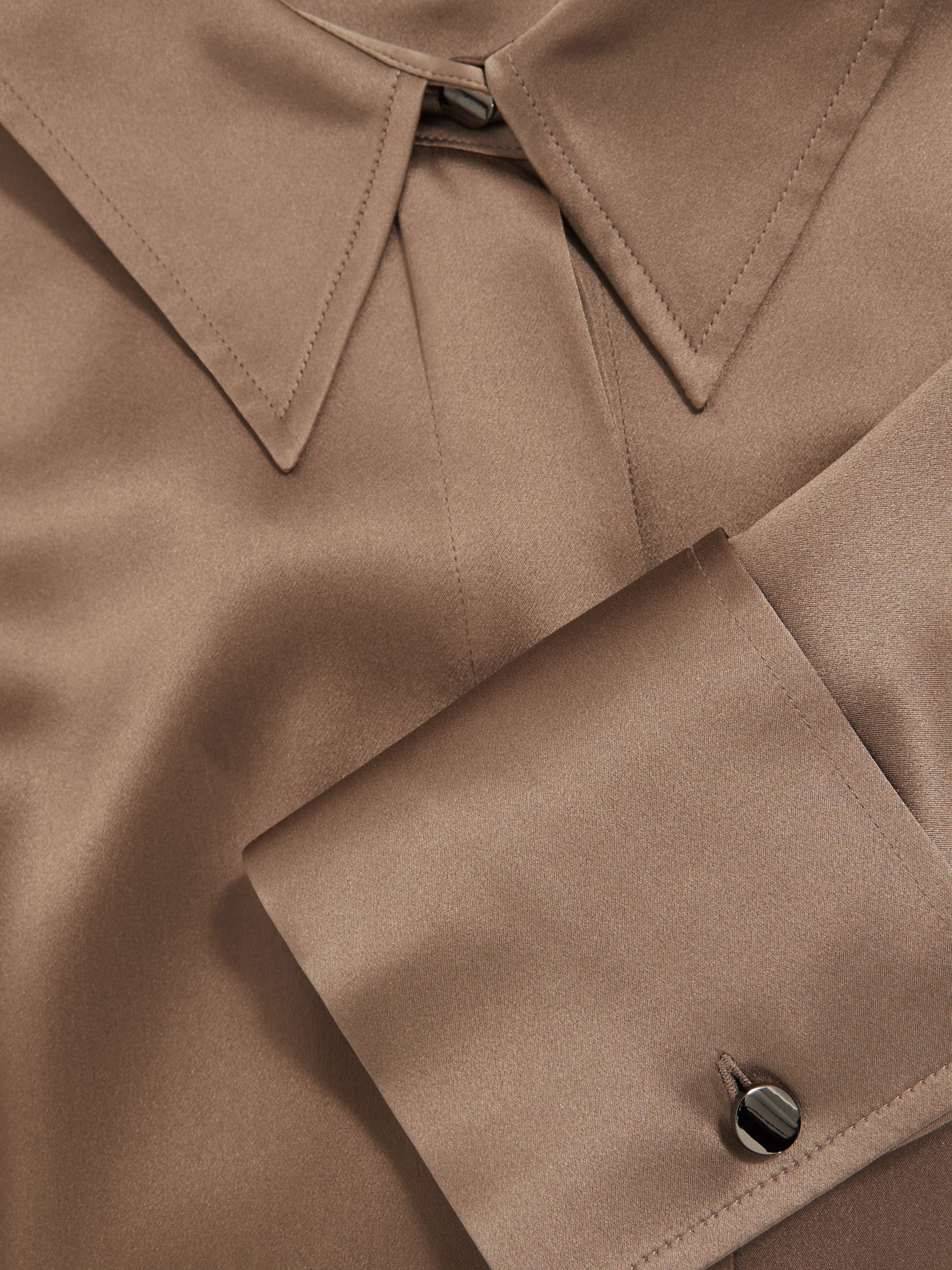 Petite Silk-Satin Concealed-Placket Shirt in Taupe Brown - Image 5 of 6