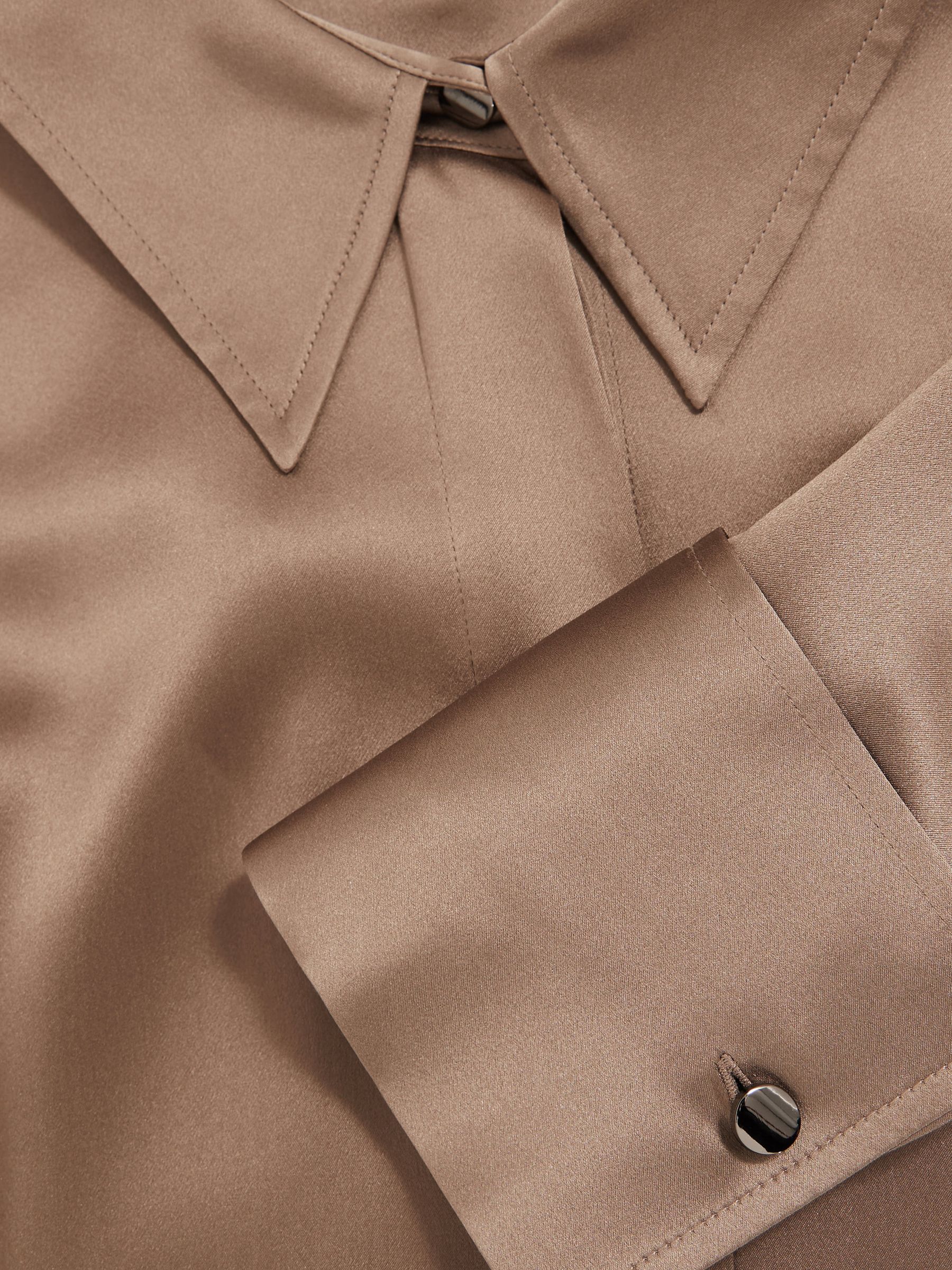 Petite Silk-Satin Concealed-Placket Shirt in Taupe Brown - Image 7 of 8