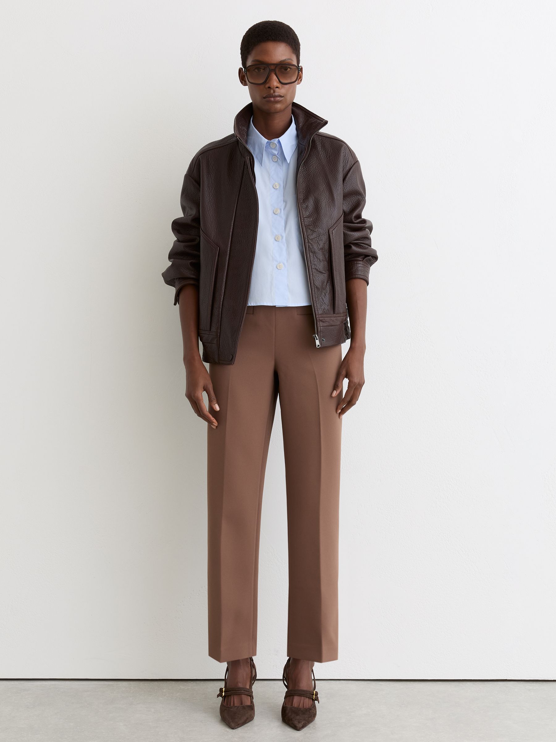 Suede Buckle-Strap Court Shoes in Chocolate - Image 2 of 7