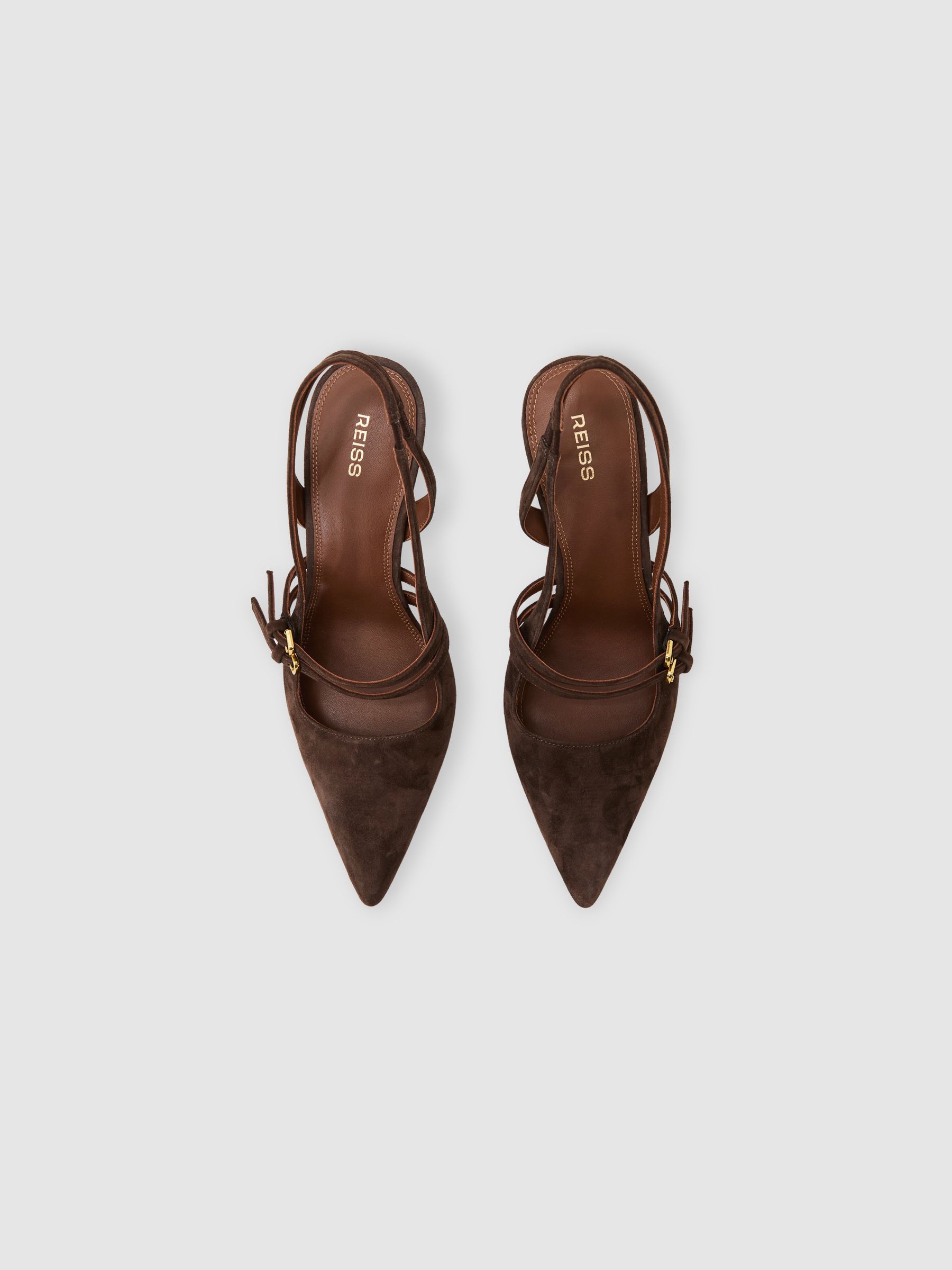 Suede Buckle-Strap Court Shoes in Chocolate - Image 3 of 7