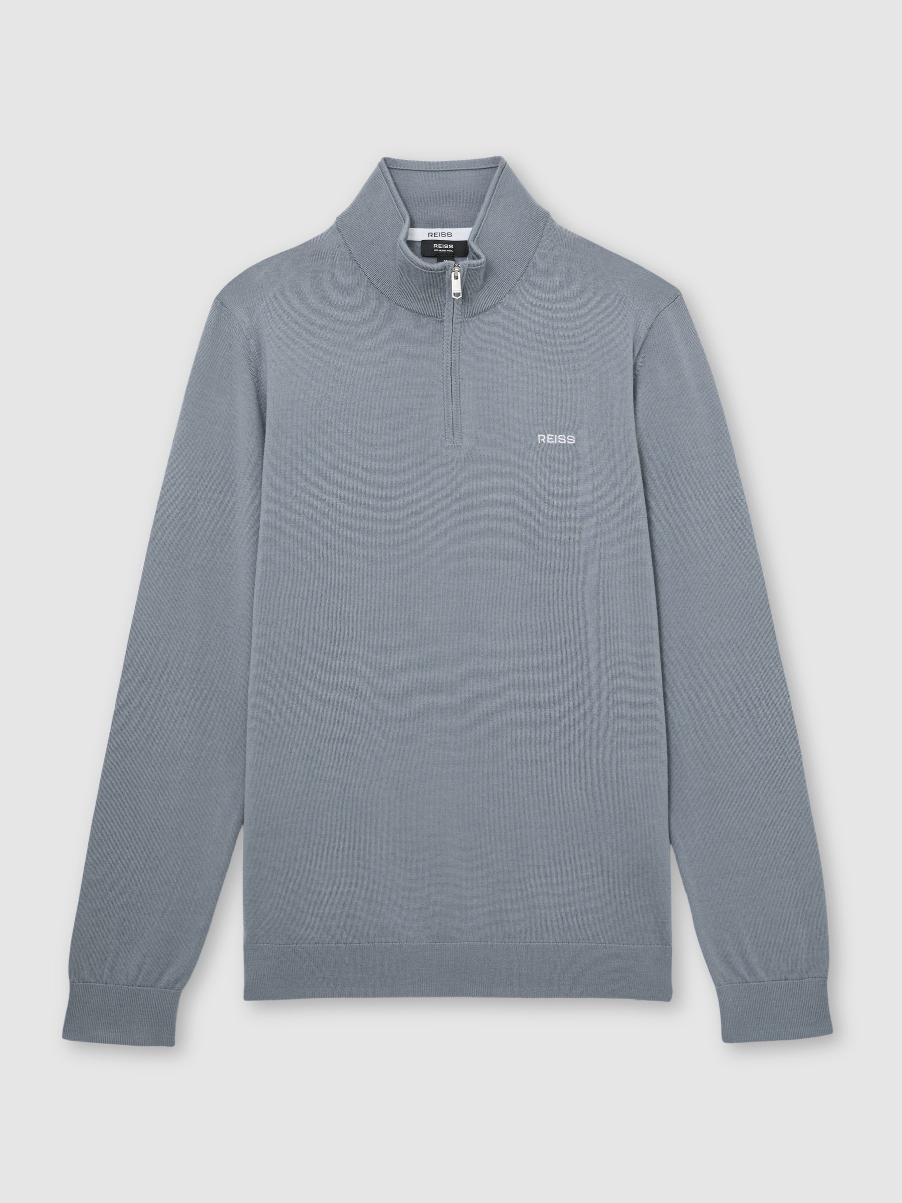 Merino Wool Half-Zip Logo Jumper in Steel Blue - Image 2 of 5