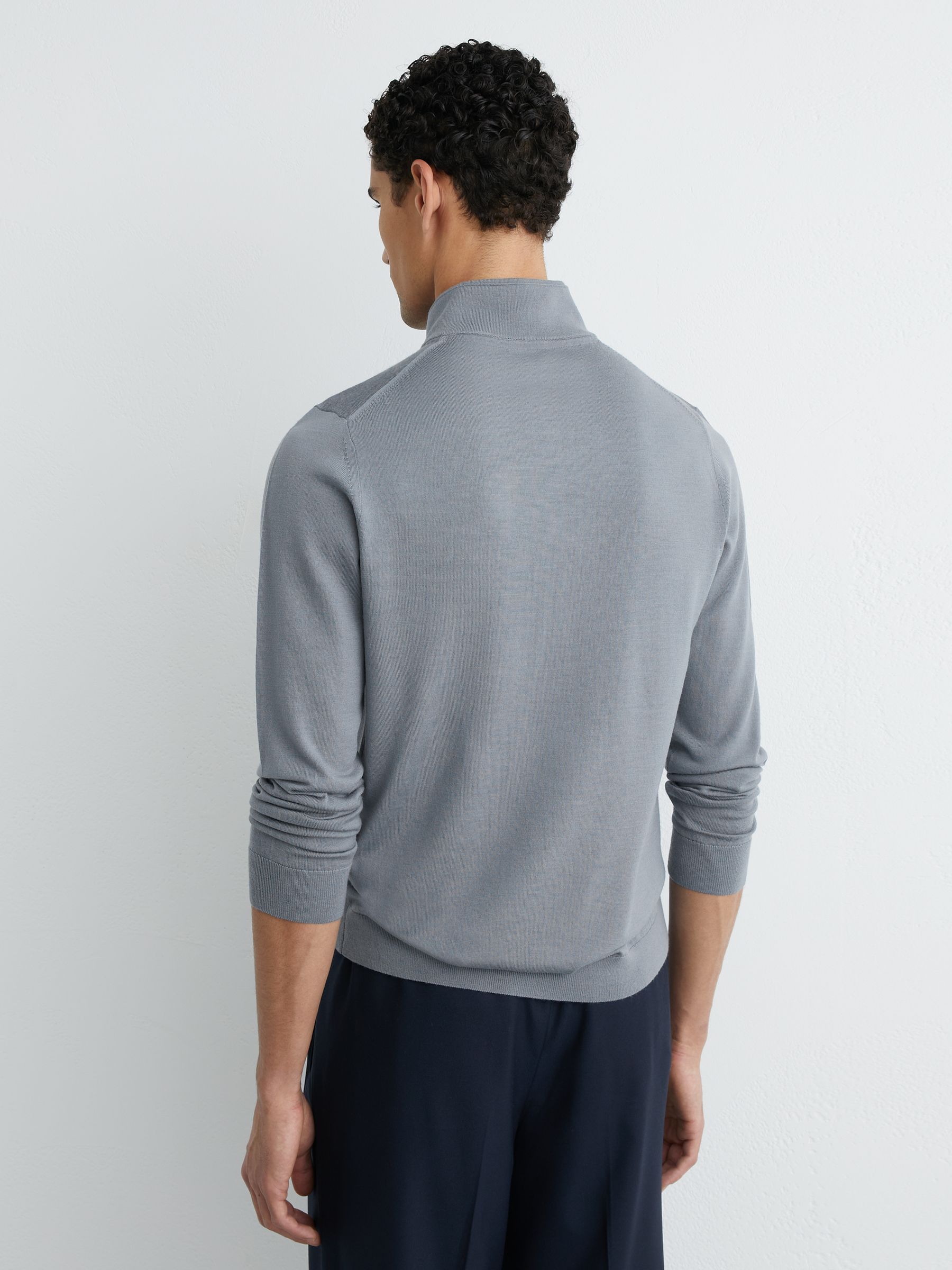 Merino Wool Half-Zip Logo Jumper in Steel Blue - Image 4 of 5