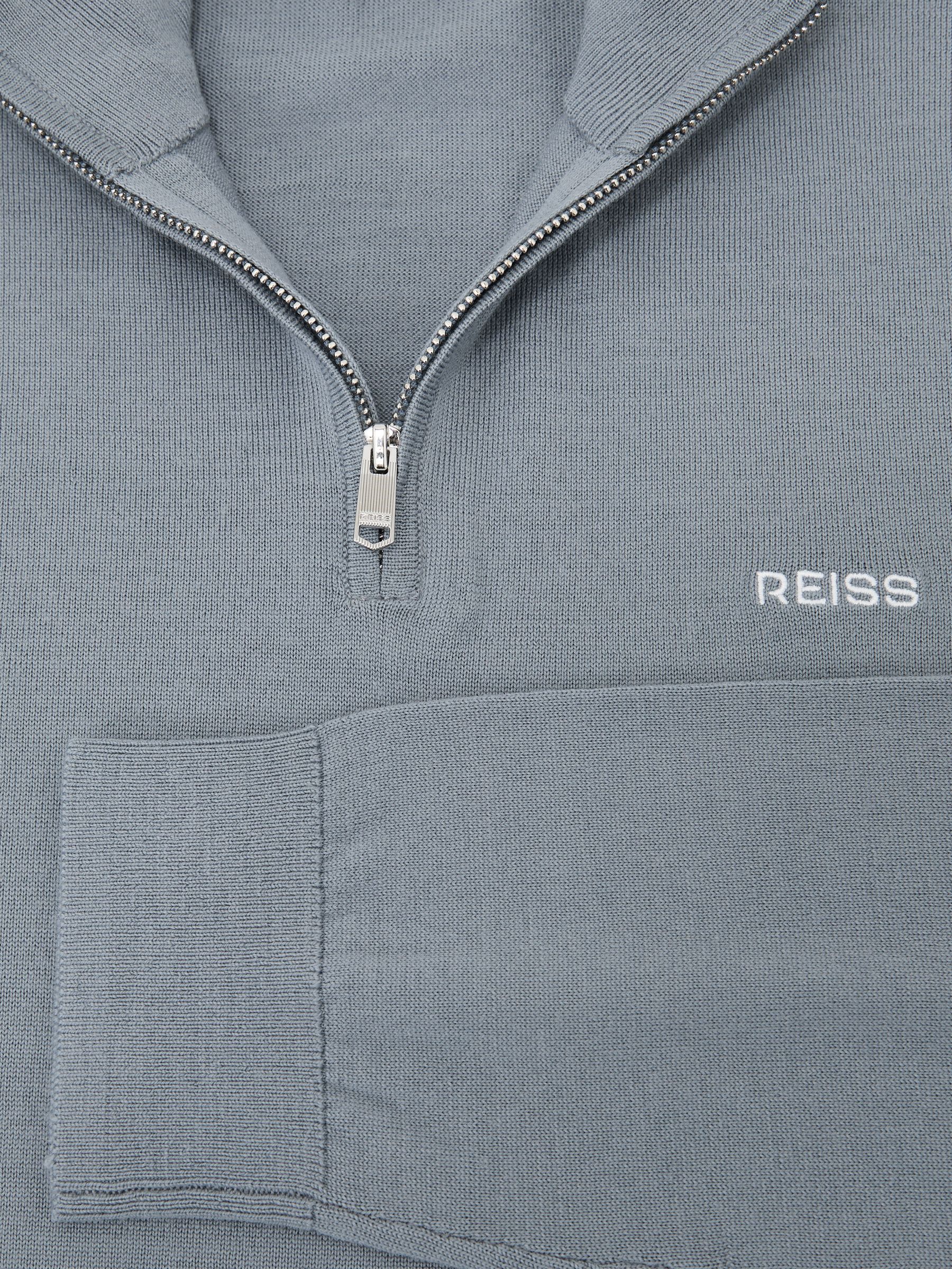 Merino Wool Half-Zip Logo Jumper in Steel Blue - Image 5 of 5