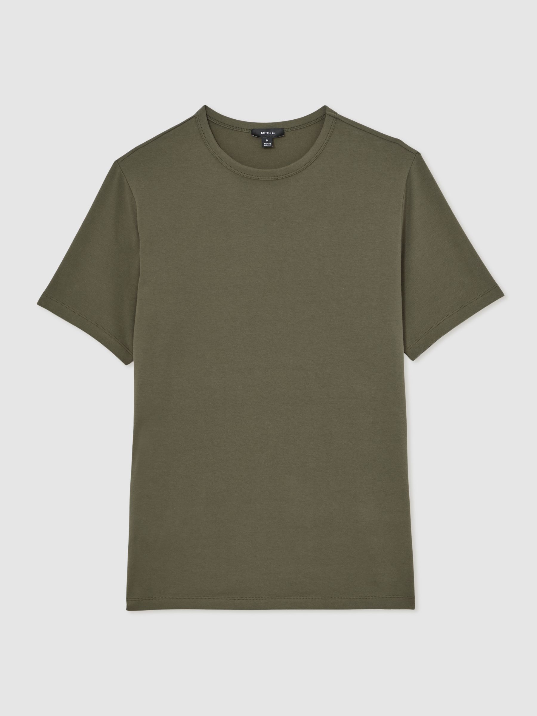 Tričko s kulatým výstřihem z elastické bavlny v khaki zelené barvě - Obrázek 2 z 6