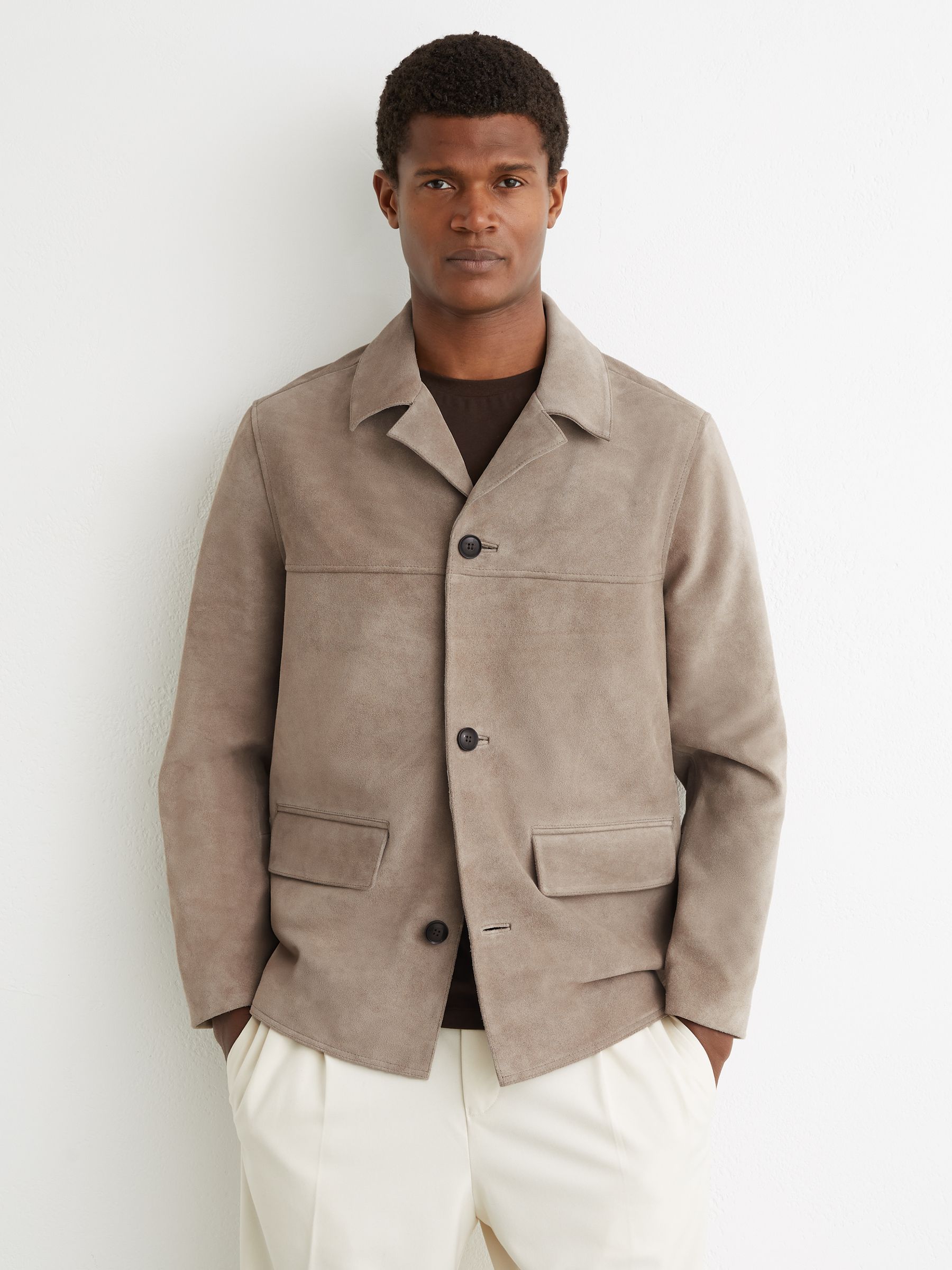 Suede Heavyweight Overshirt in Soft Grey - Image 3 of 7