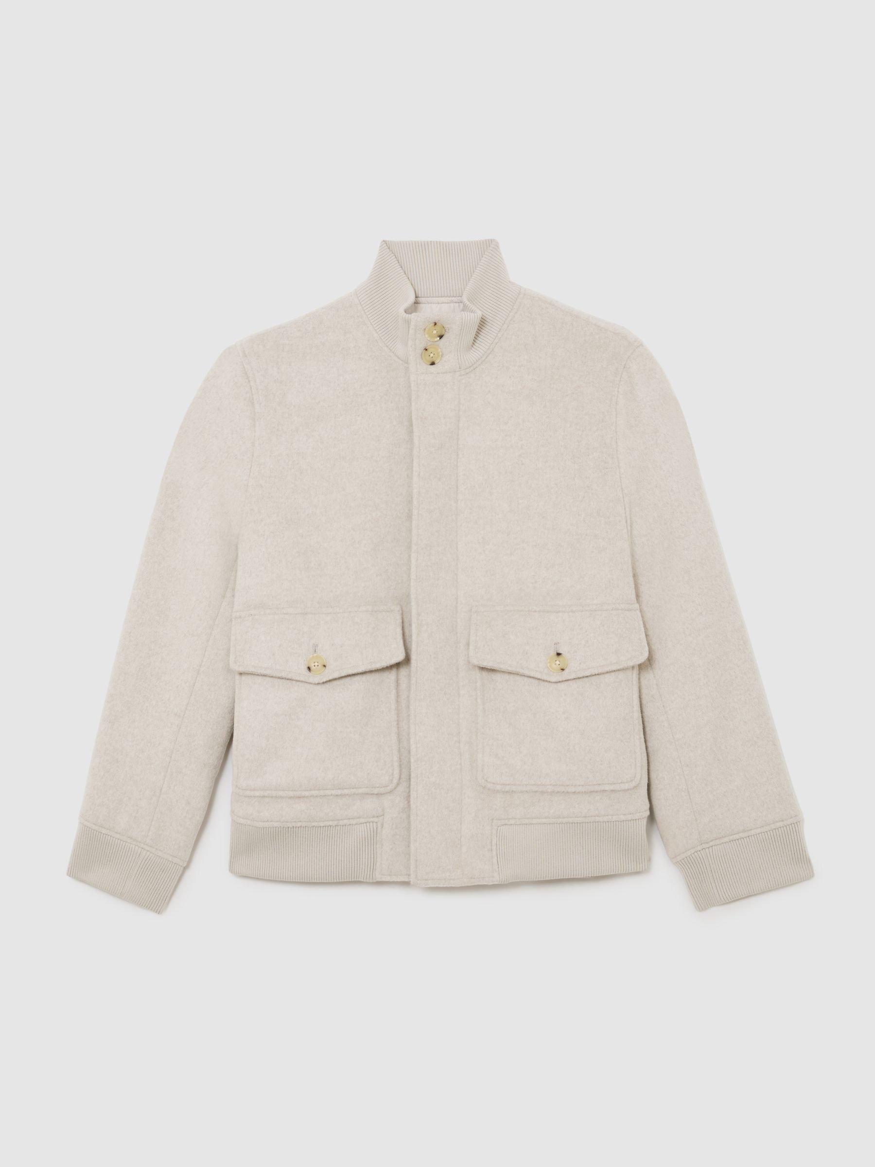 Wool-Blend Funnel-Neck Bomber Jacket in Oatmeal - image 1