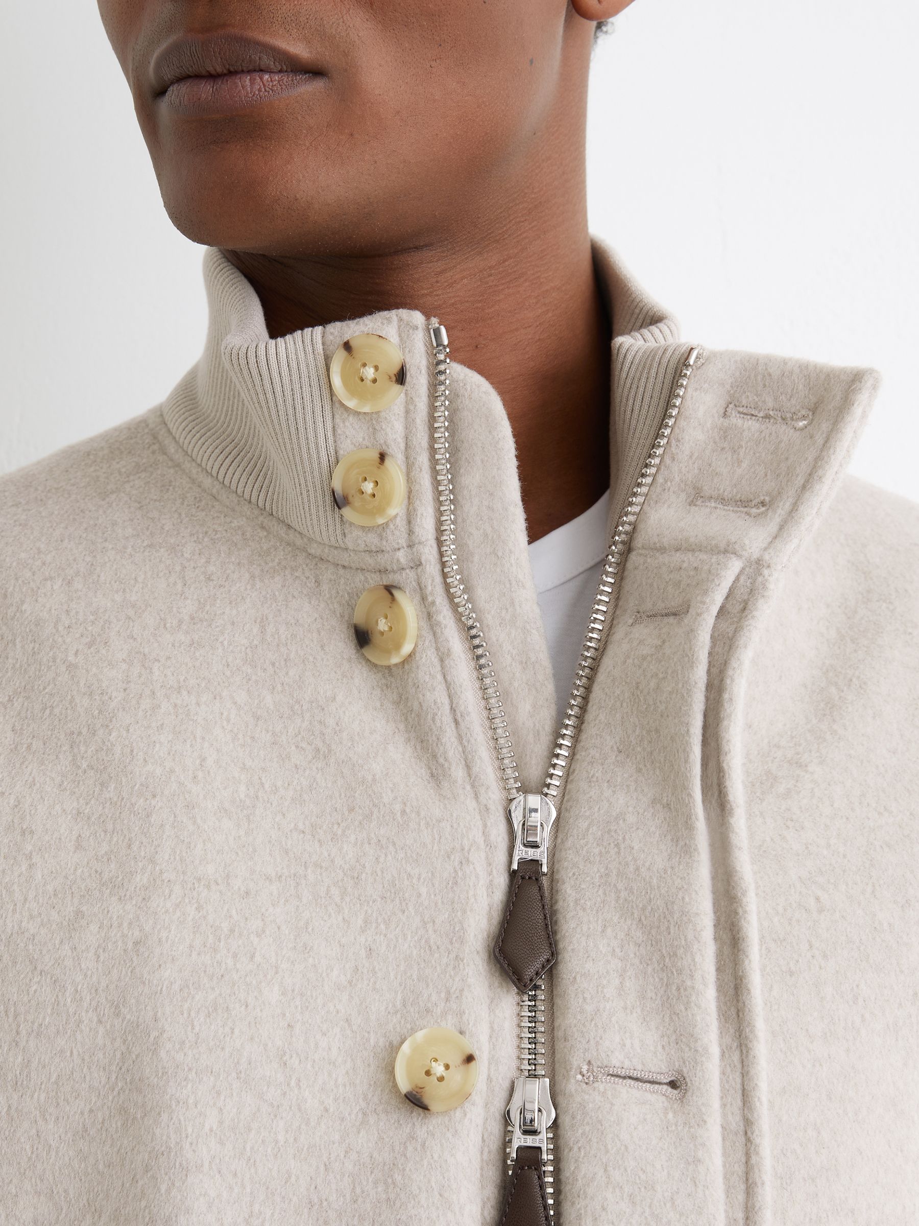 Wool-Blend Funnel-Neck Bomber Jacket in Oatmeal - Image 4 of 6