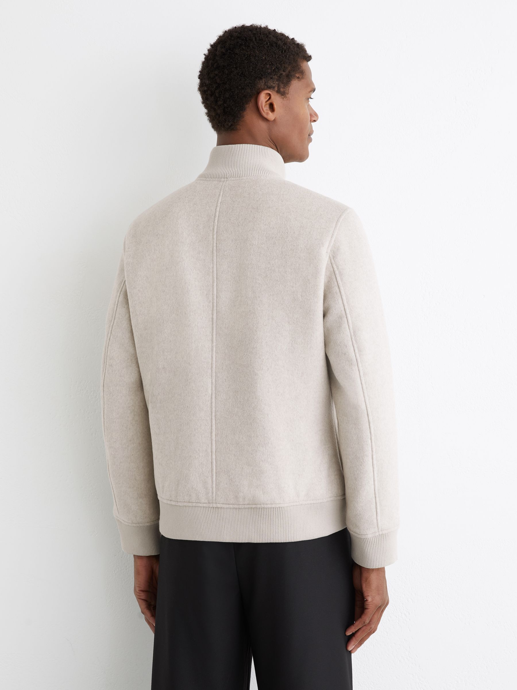 Wool-Blend Funnel-Neck Bomber Jacket in Oatmeal - image 3