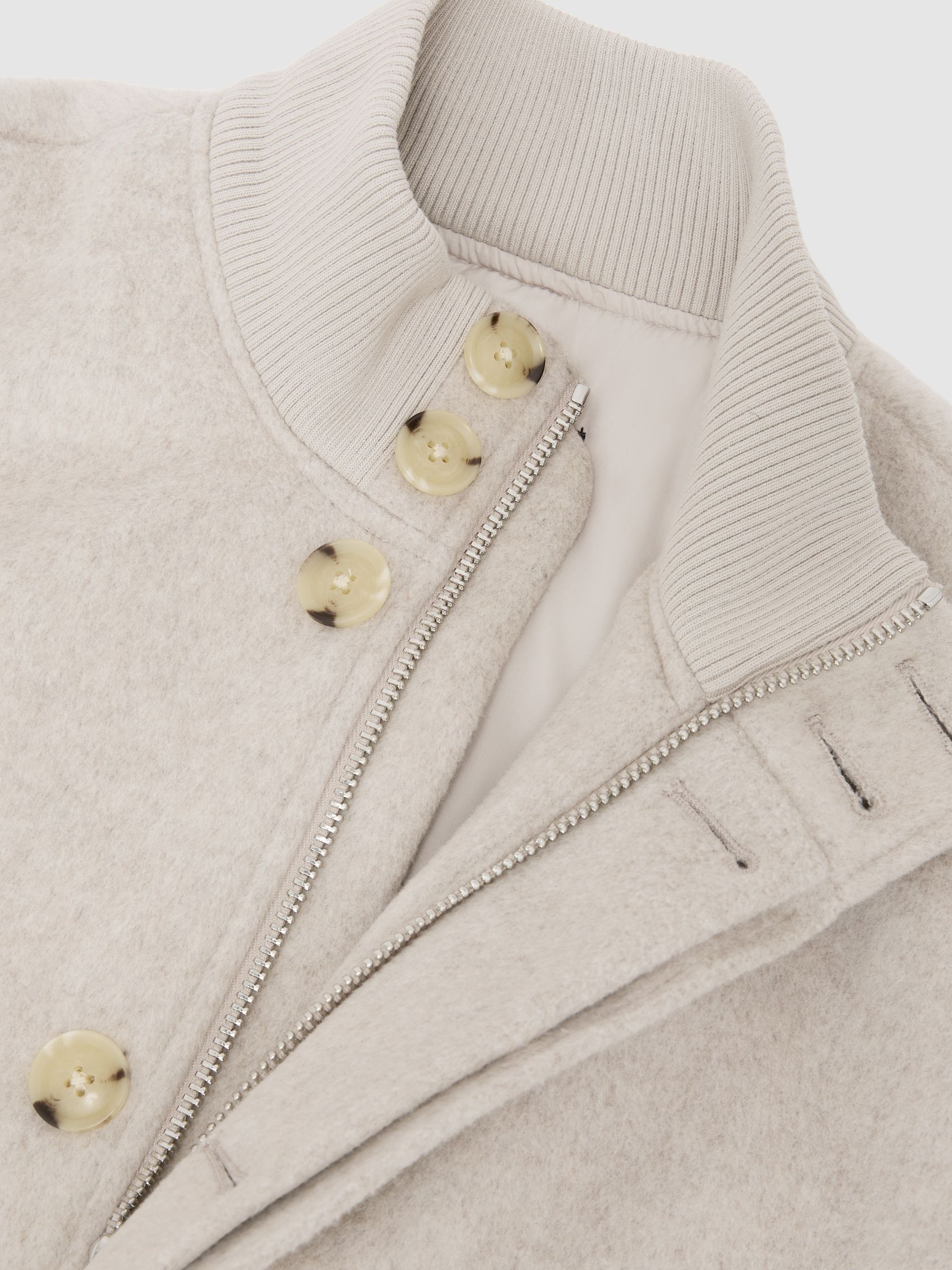 Wool-Blend Funnel-Neck Bomber Jacket in Oatmeal - image 4