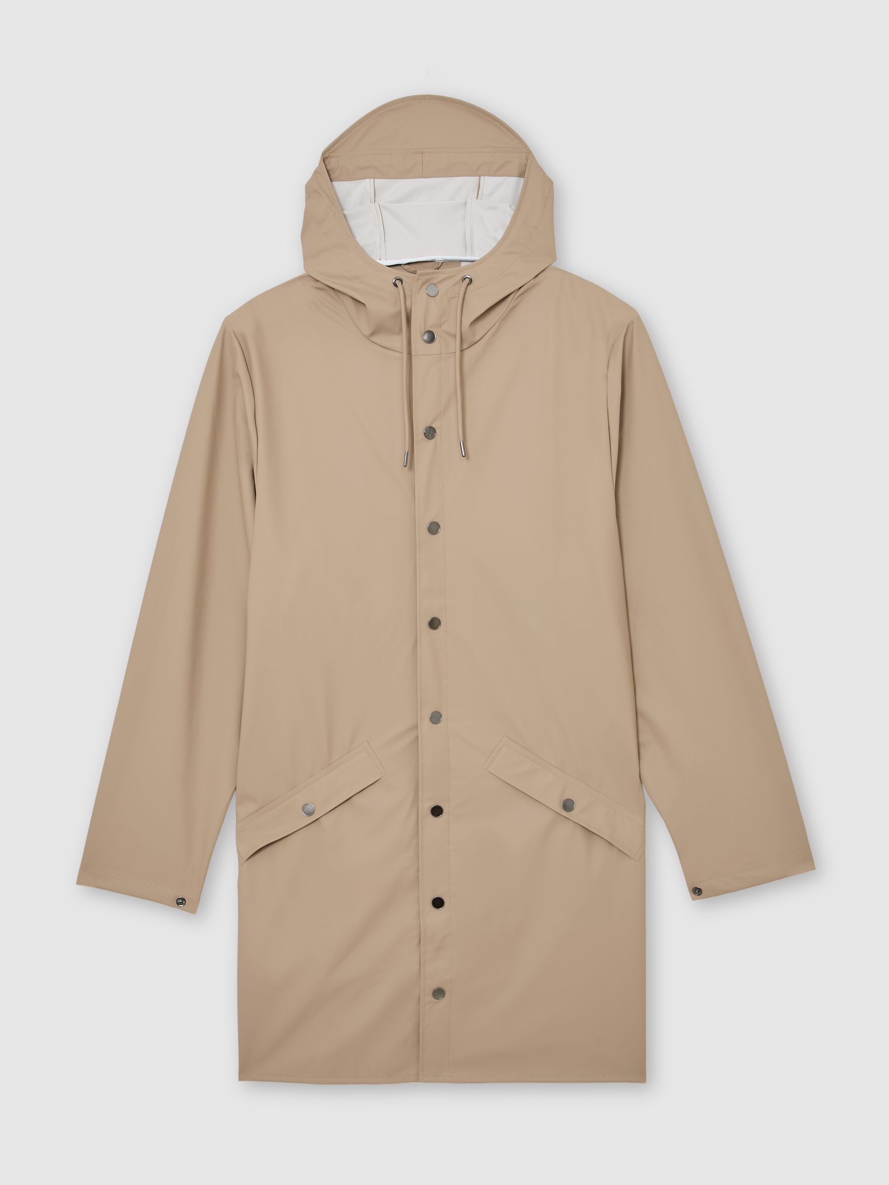 Rains Waterproof Long Rain Jacket in Beige - Image 2 of 5