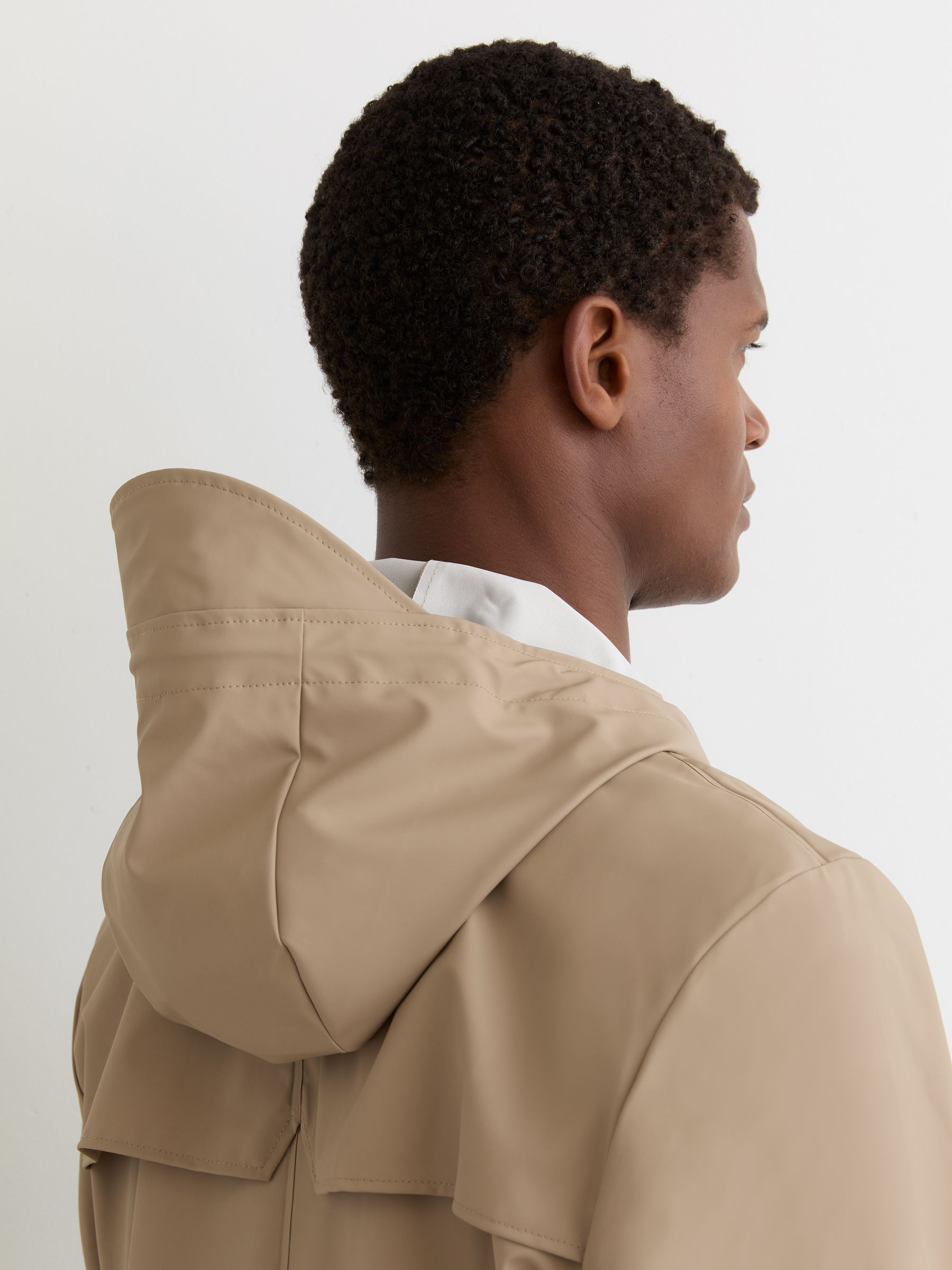 Rains Waterproof Long Rain Jacket in Beige - Image 3 of 5