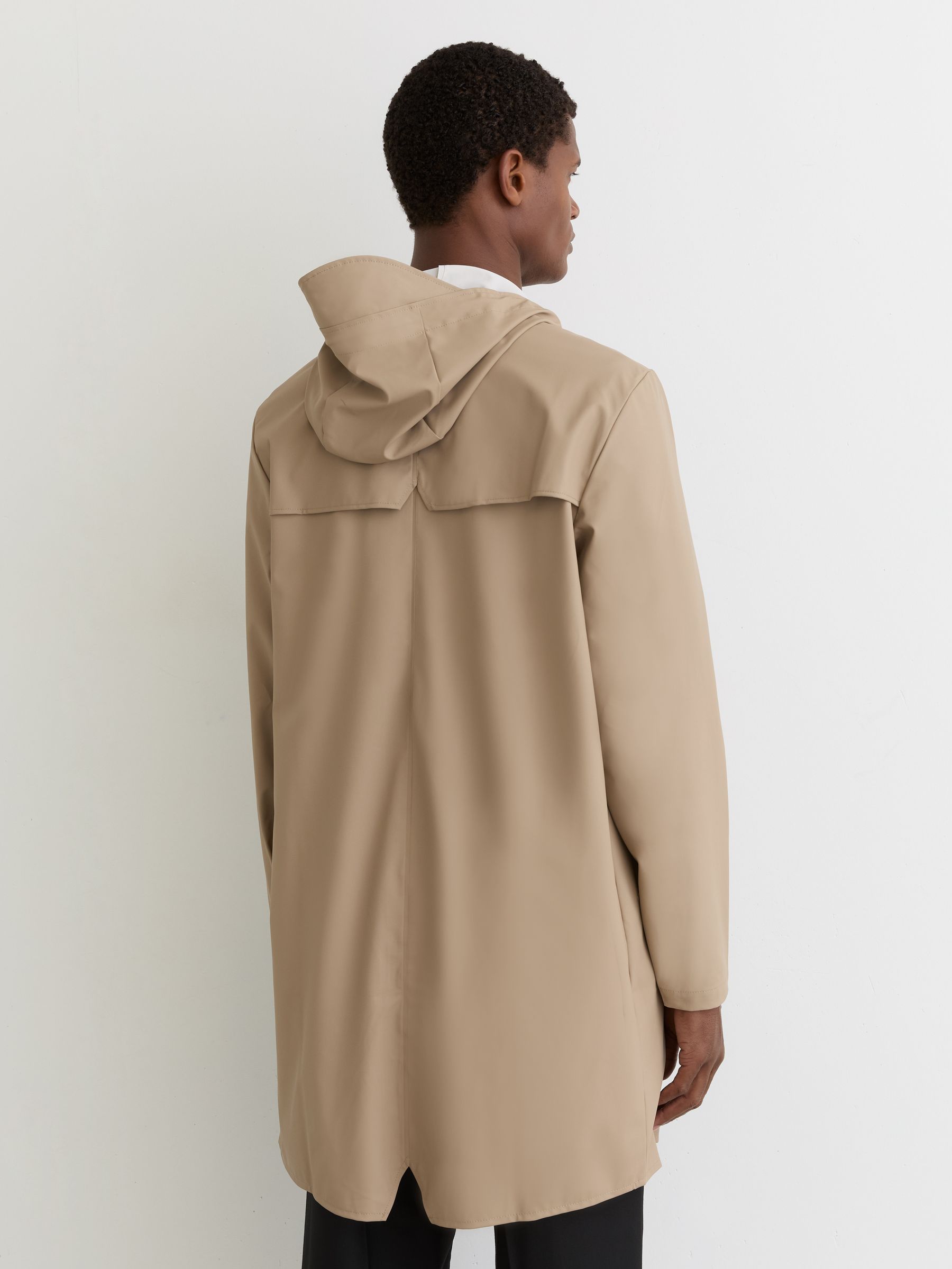 Rains Waterproof Long Rain Jacket in Beige - Image 4 of 5