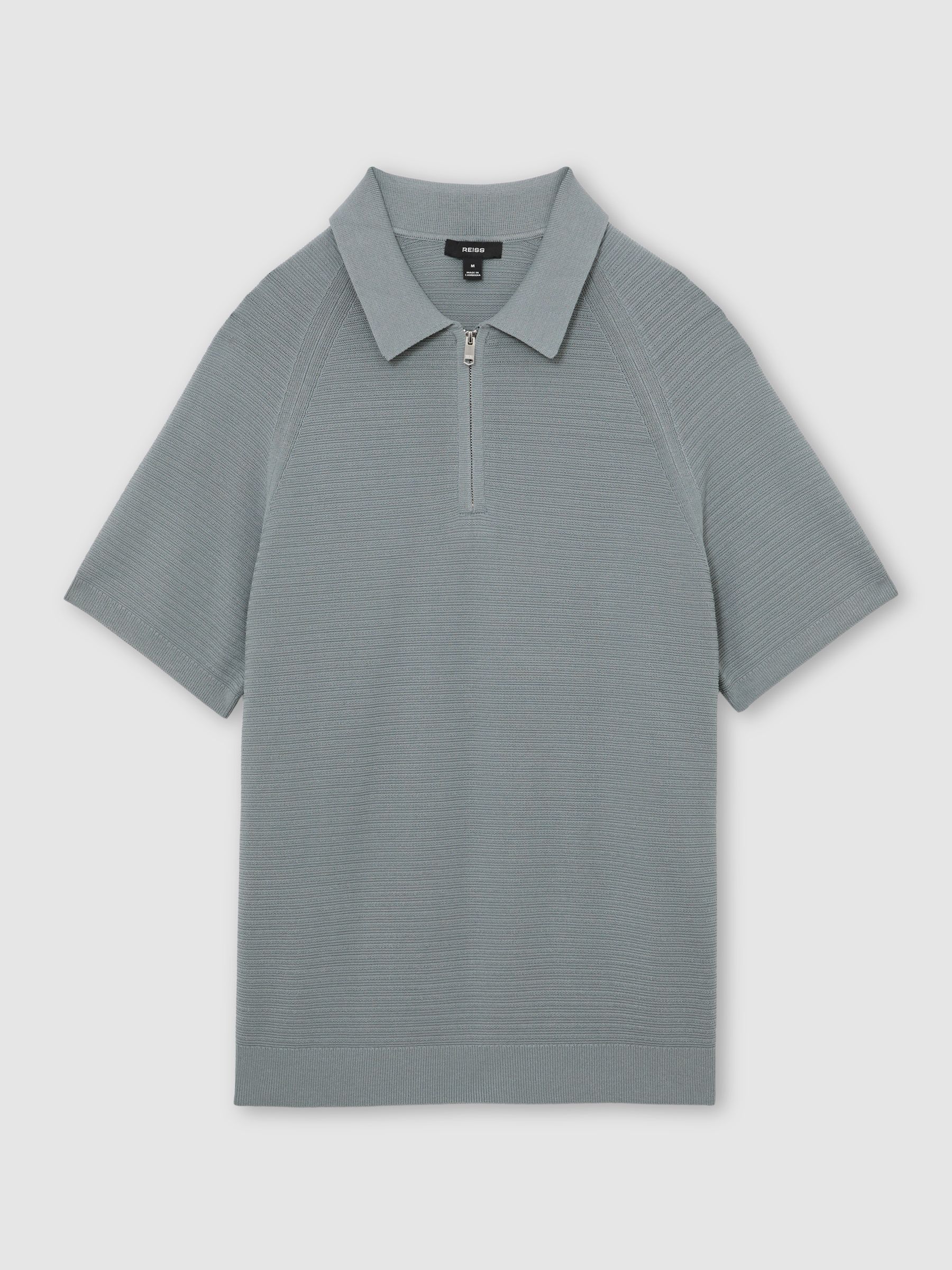 Textured-Knit Half-Zip Polo Shirt in Sage - Image 2 of 7