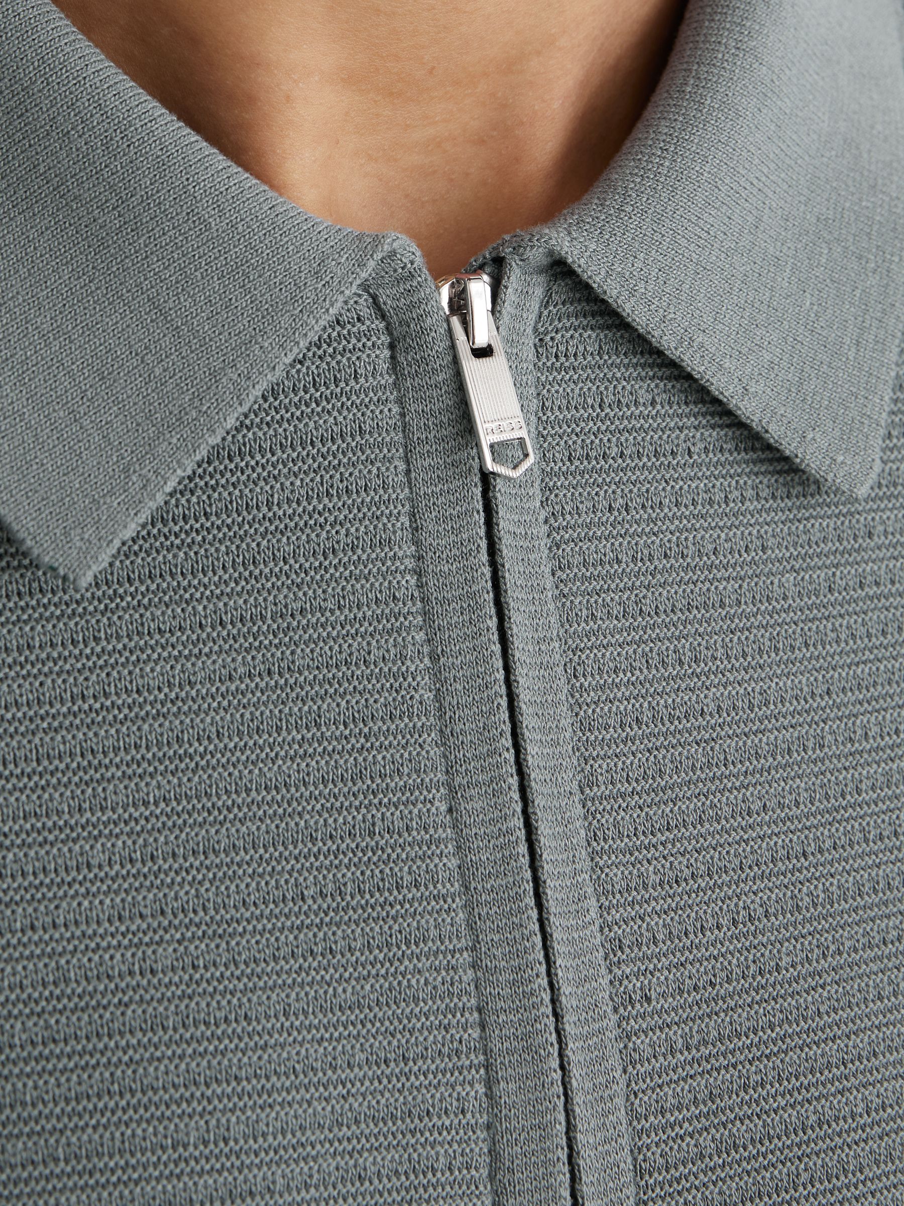 Textured-Knit Half-Zip Polo Shirt in Sage - Image 4 of 7