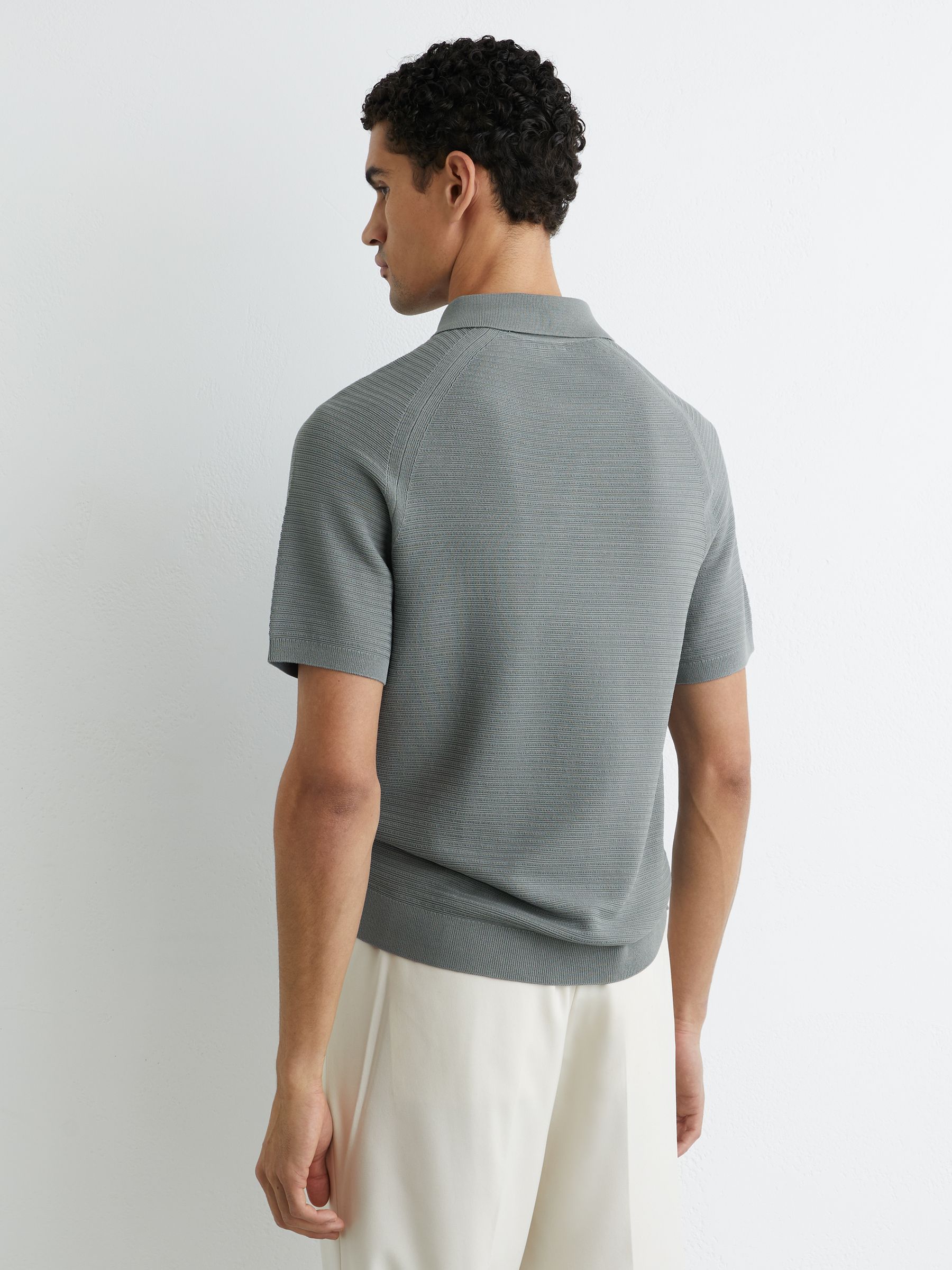 Textured-Knit Half-Zip Polo Shirt in Sage - Image 5 of 7