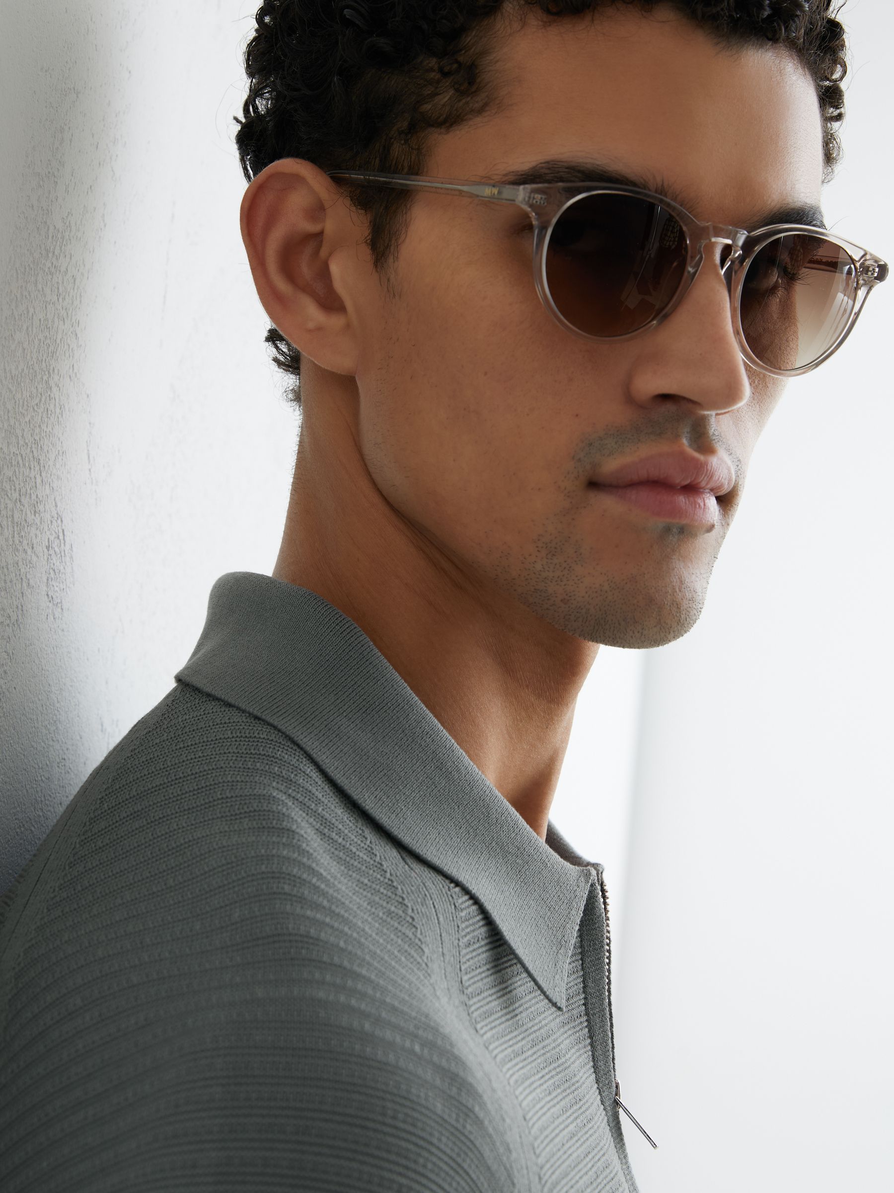 Textured-Knit Half-Zip Polo Shirt in Sage - Image 6 of 7