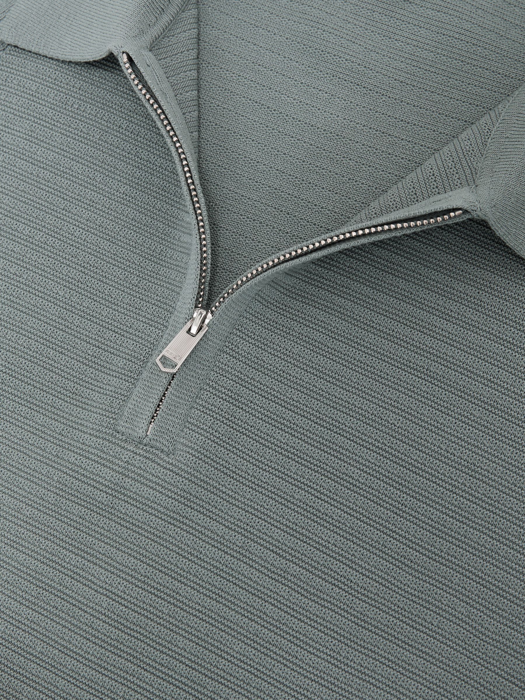 Textured-Knit Half-Zip Polo Shirt in Sage - Image 7 of 7