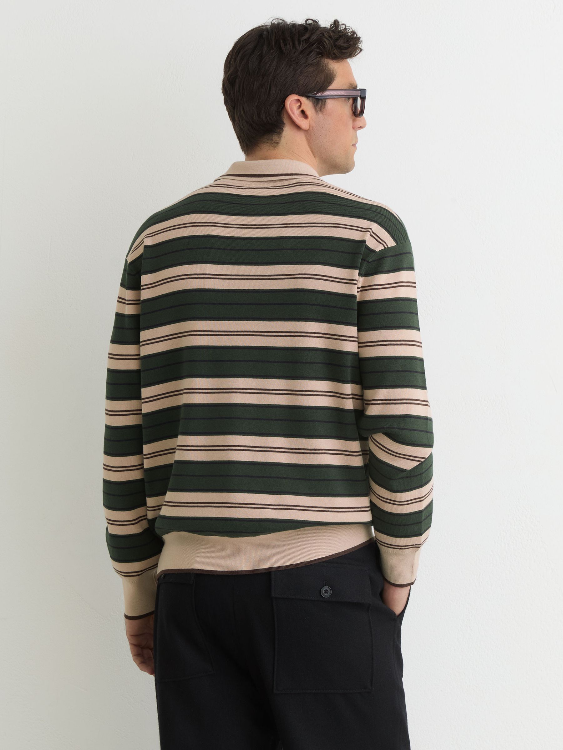 Rugby-Stripe Half-Button Jumper in Green Multi - image 5