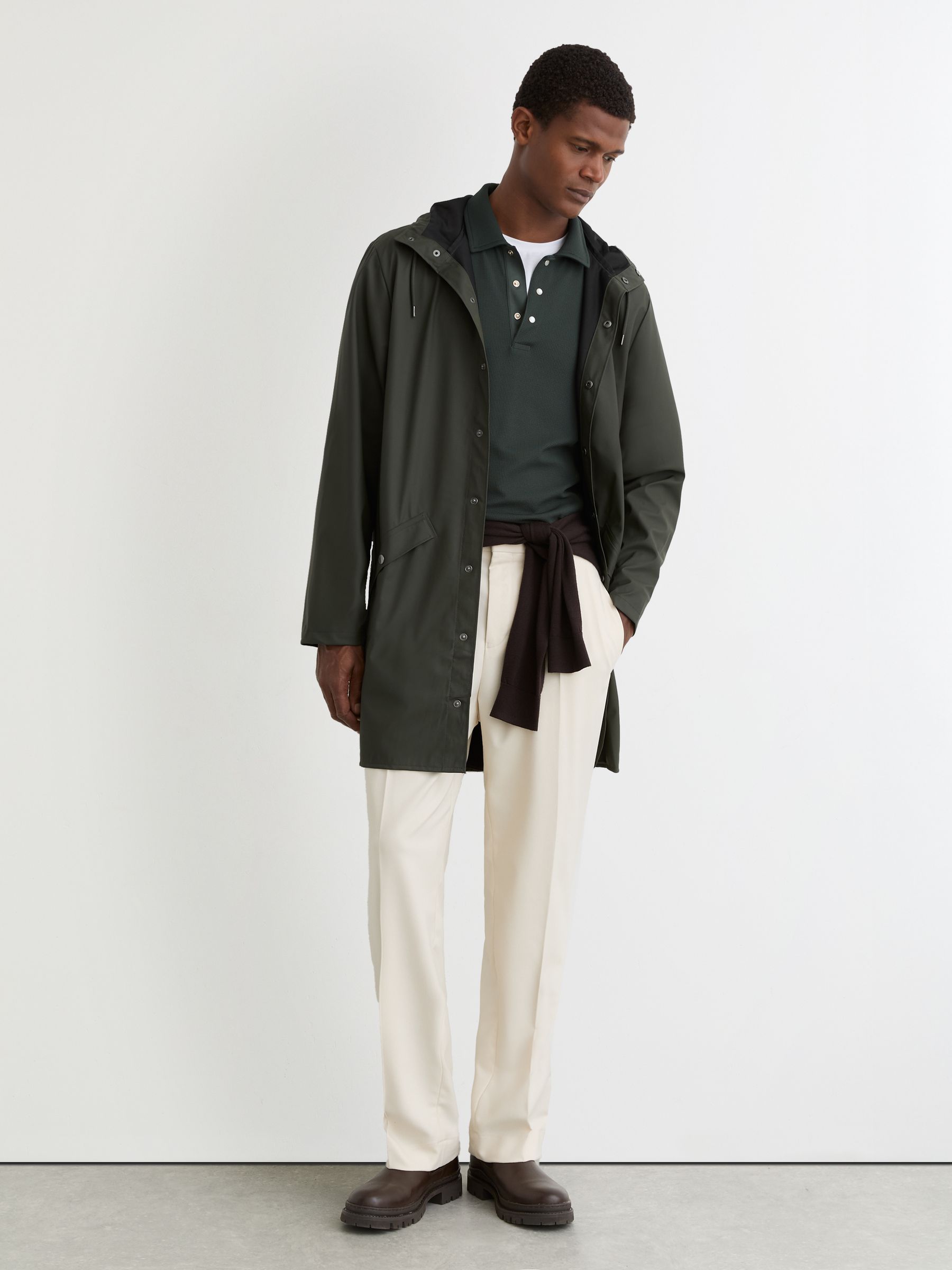 Rains Waterproof Long Jacket in Green - Image 1 of 5
