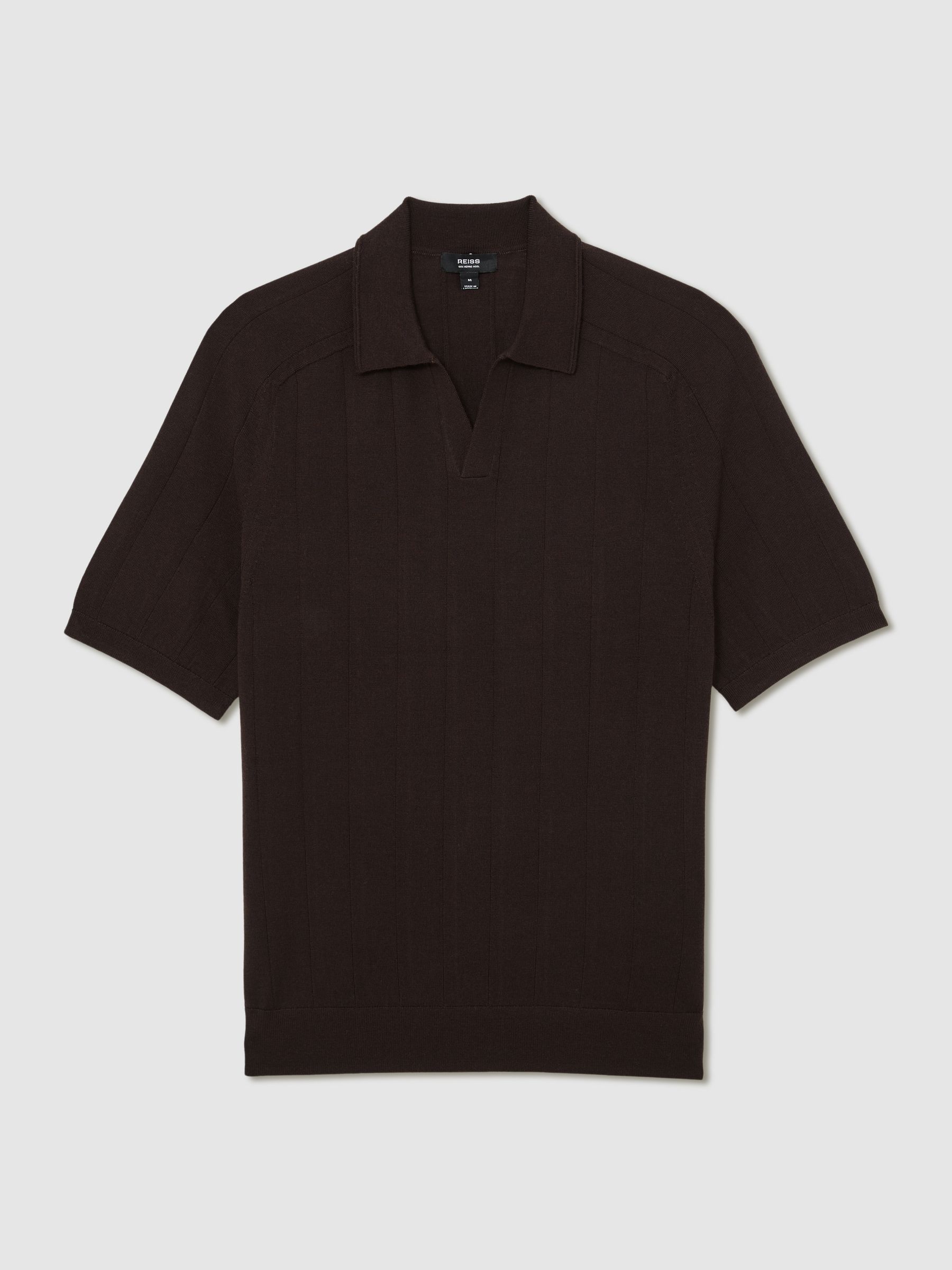 Merino Wool Wide-Rib Polo Jumper in Chocolate Brown - Image 2 of 6