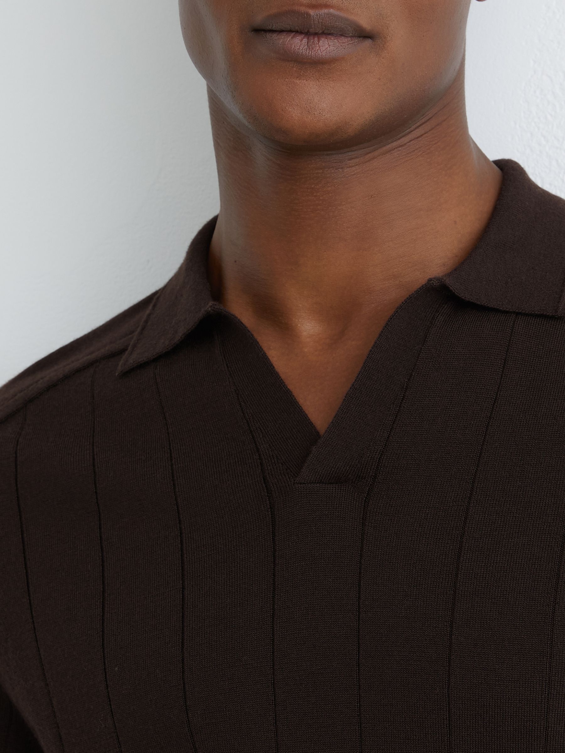 Wool Wide-Rib Polo Jumper in Chocolate Brown - image 5