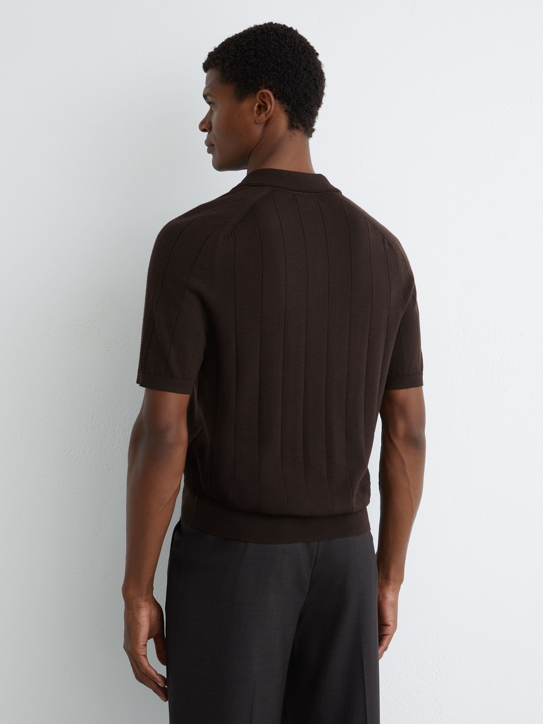 Merino Wool Wide-Rib Polo Jumper in Chocolate Brown - Image 5 of 6