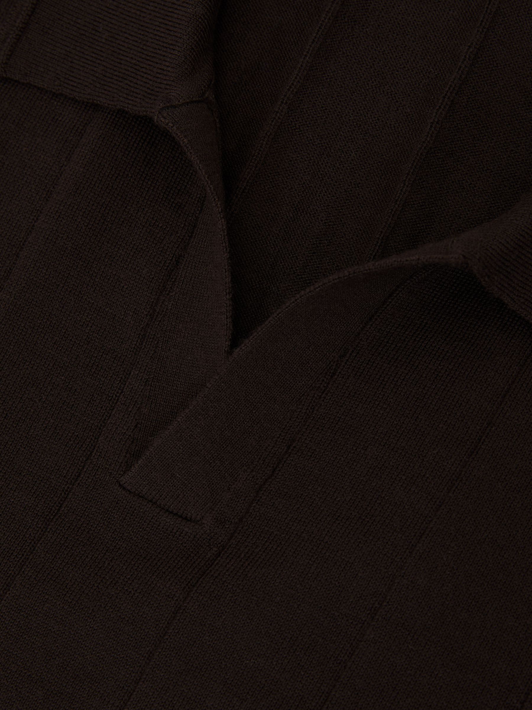 Merino Wool Wide-Rib Polo Jumper in Chocolate Brown - Image 6 of 6