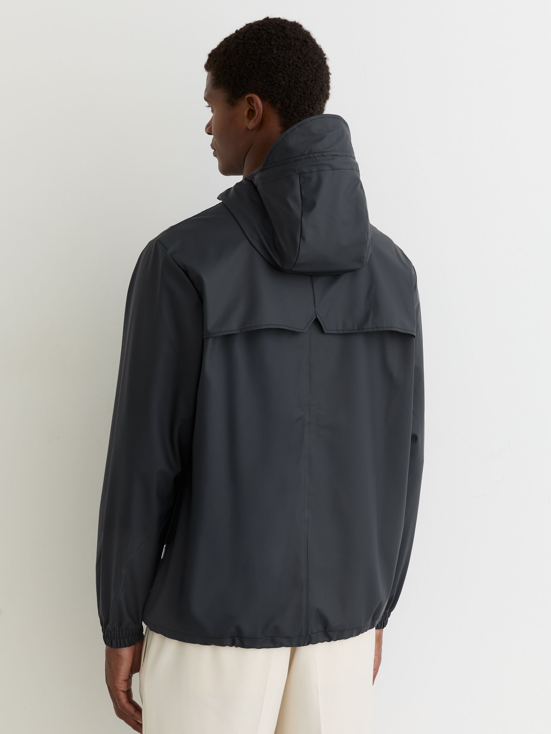 Rains Waterproof Hooded Raincoat in Navy - Image 4 of 5