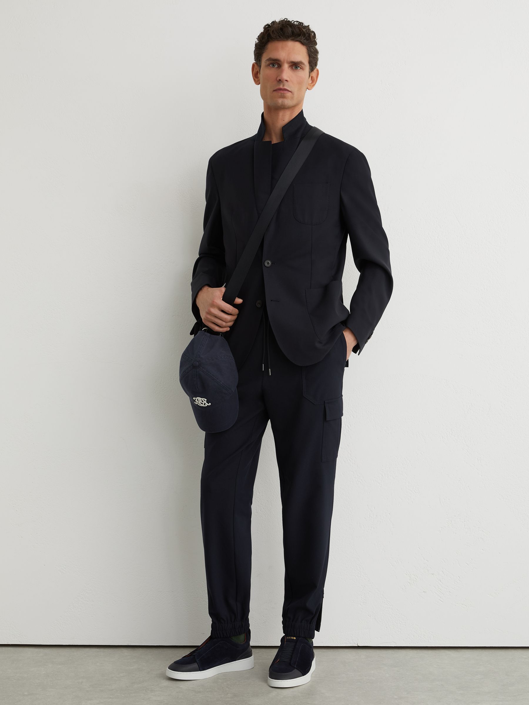 Slim-Leg Drawstring Cargo Trousers in Navy - image 2