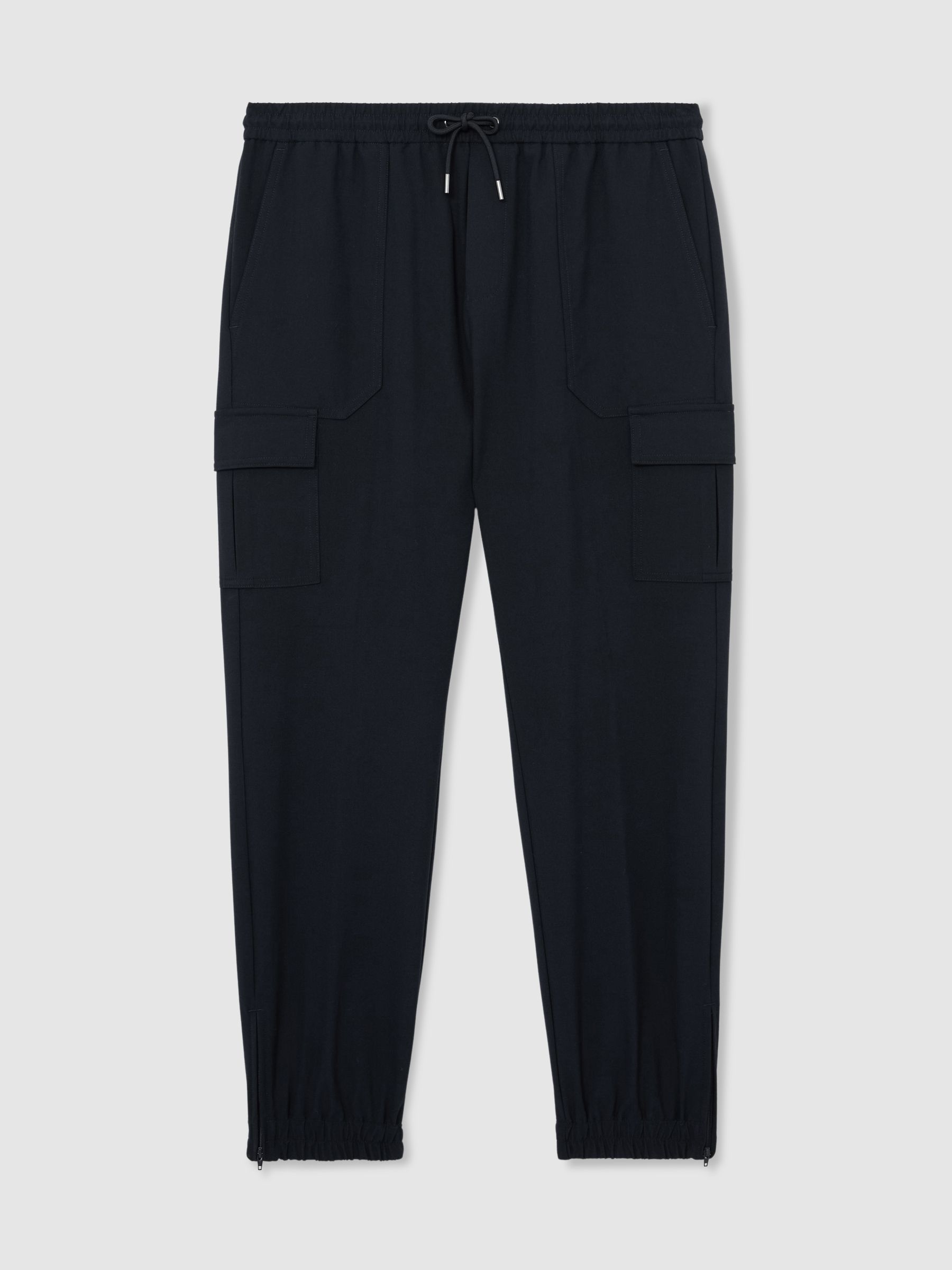 Slim-Leg Drawstring Cargo Trousers in Navy - image 1