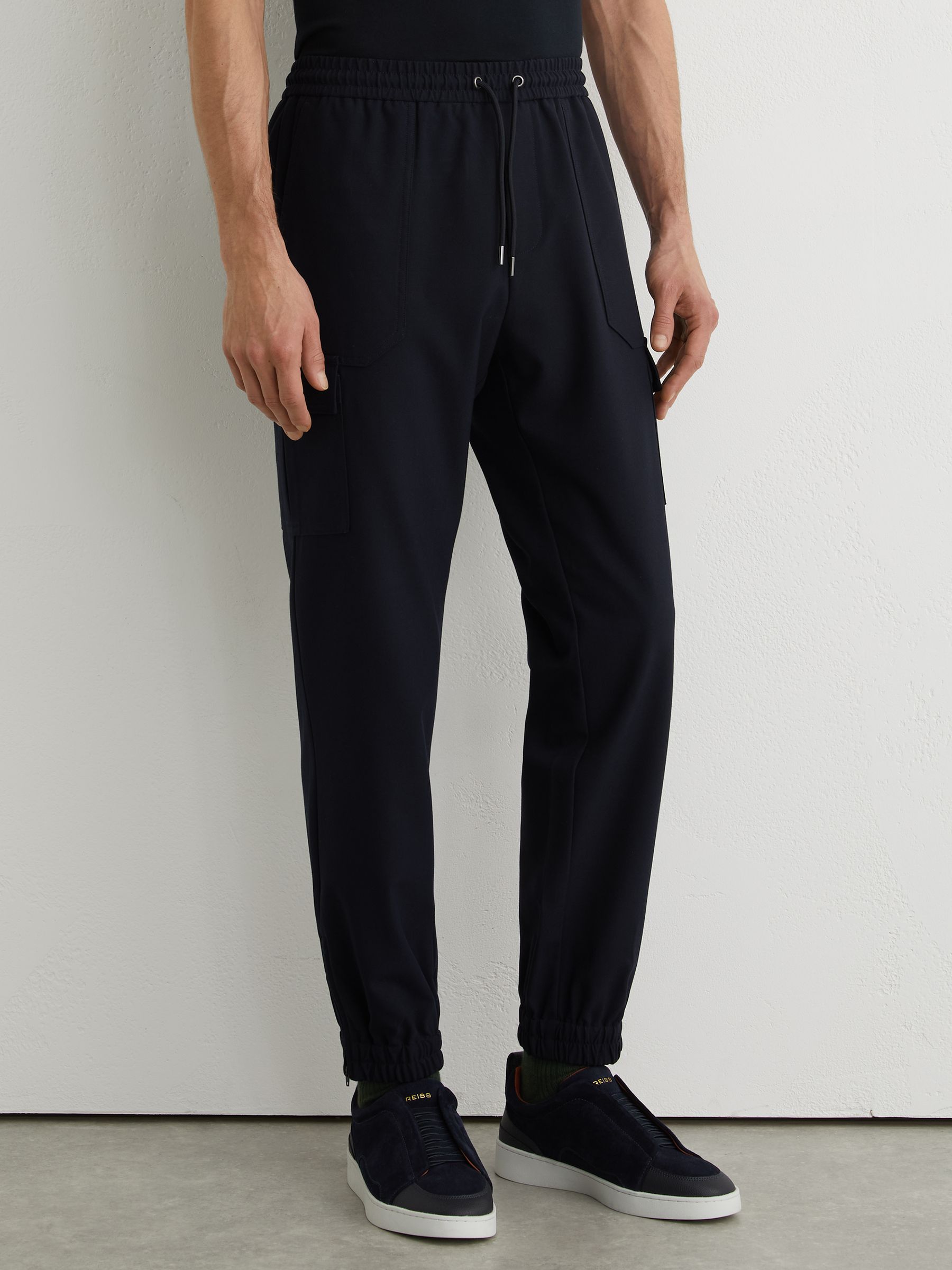 Slim-Leg Drawstring Cargo Trousers in Navy - Image 3 of 7