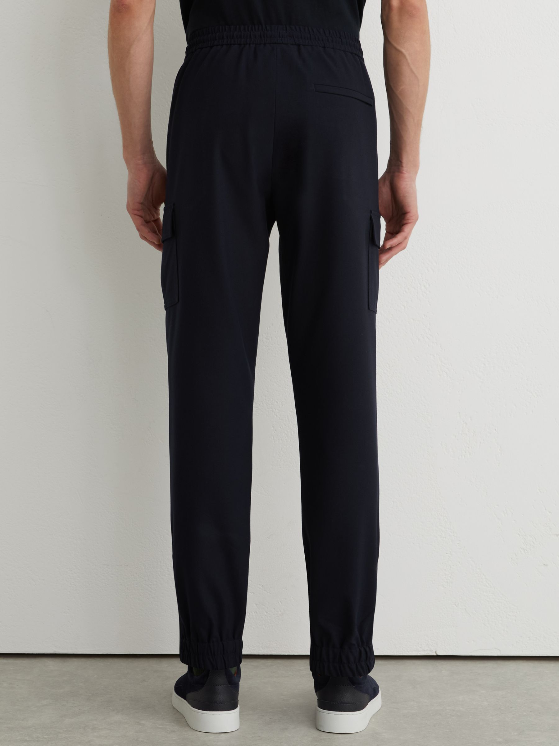 Slim-Leg Drawstring Cargo Trousers in Navy - image 4