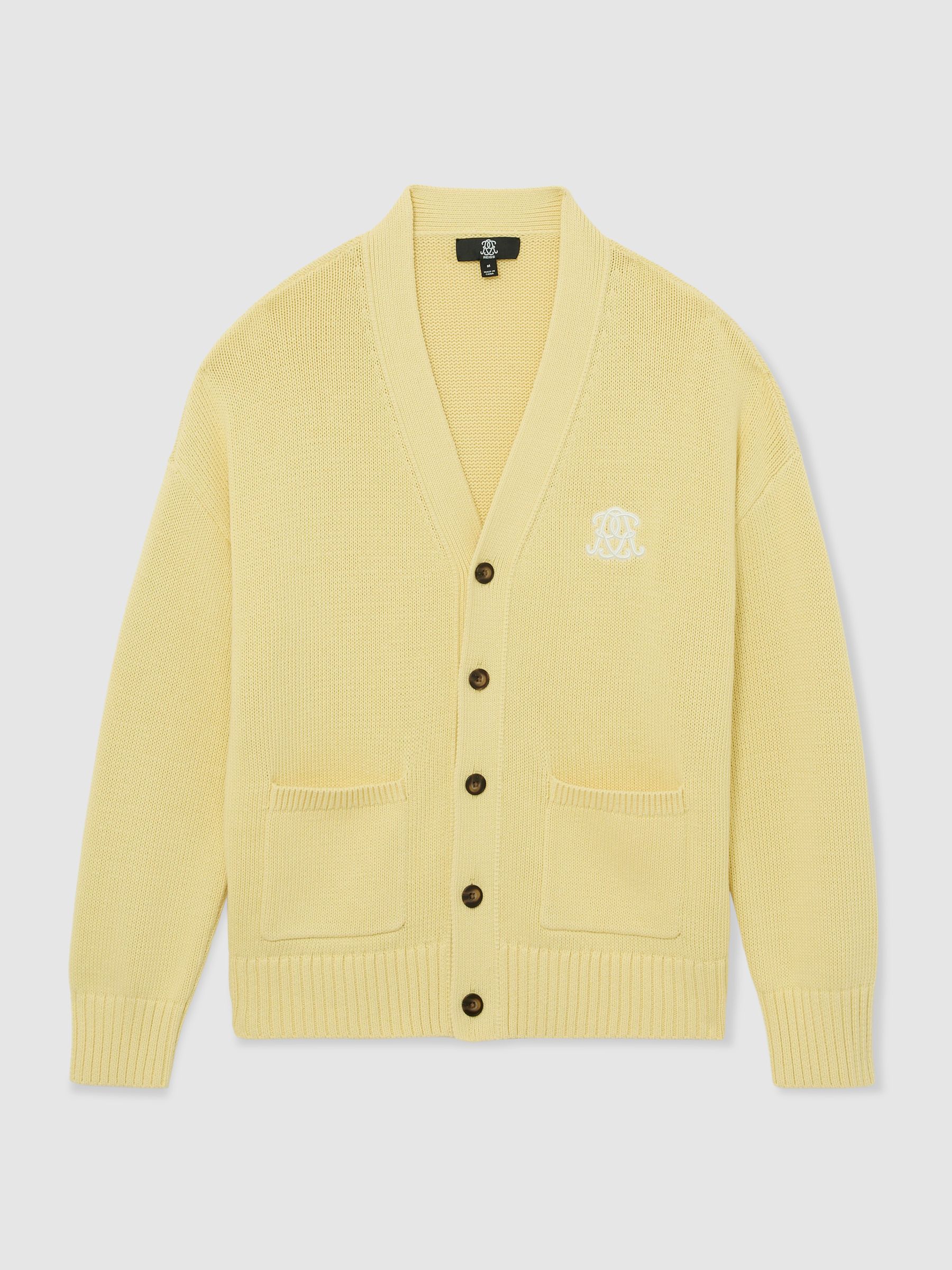 Monogram-Embroidered Relaxed Cardigan in Powder Yellow - image 1